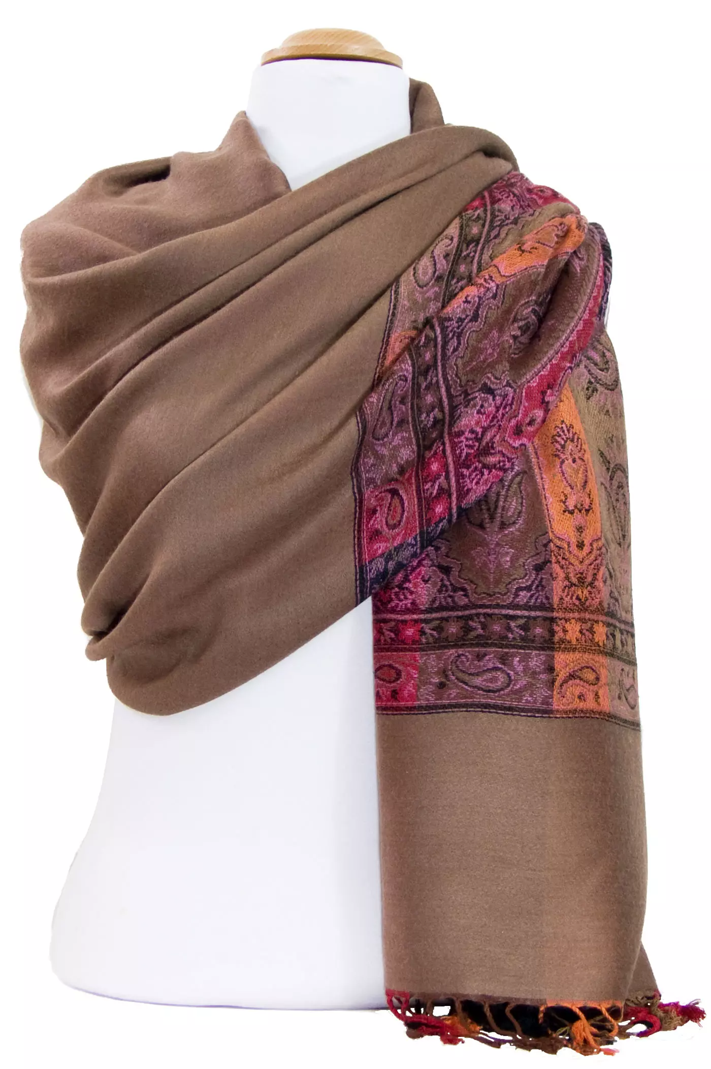 Etole pashmina beige foncé tissage multicolore