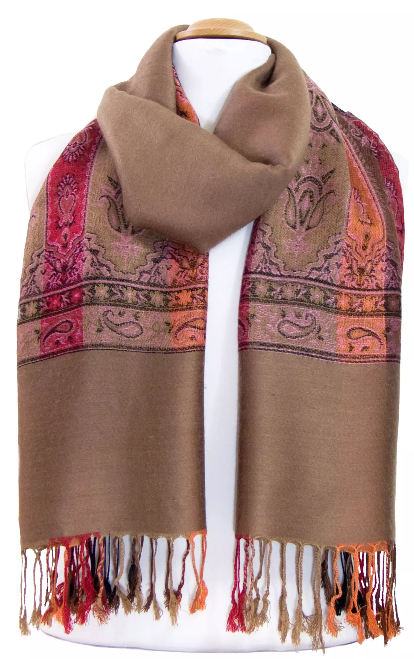 Etole pashmina beige foncé tissage multicolore