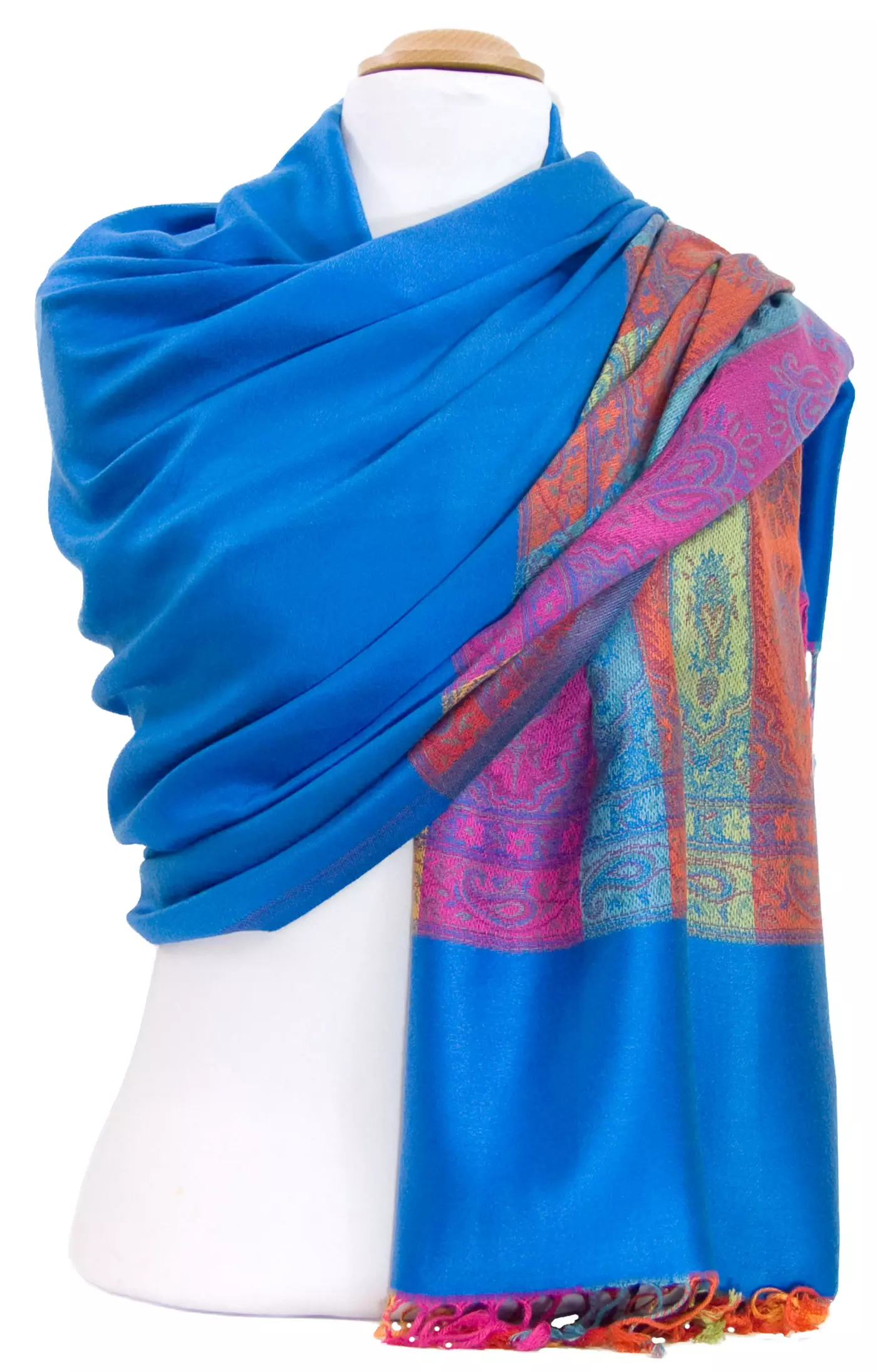 Etole pashmina bleu foncé tissage multicolores