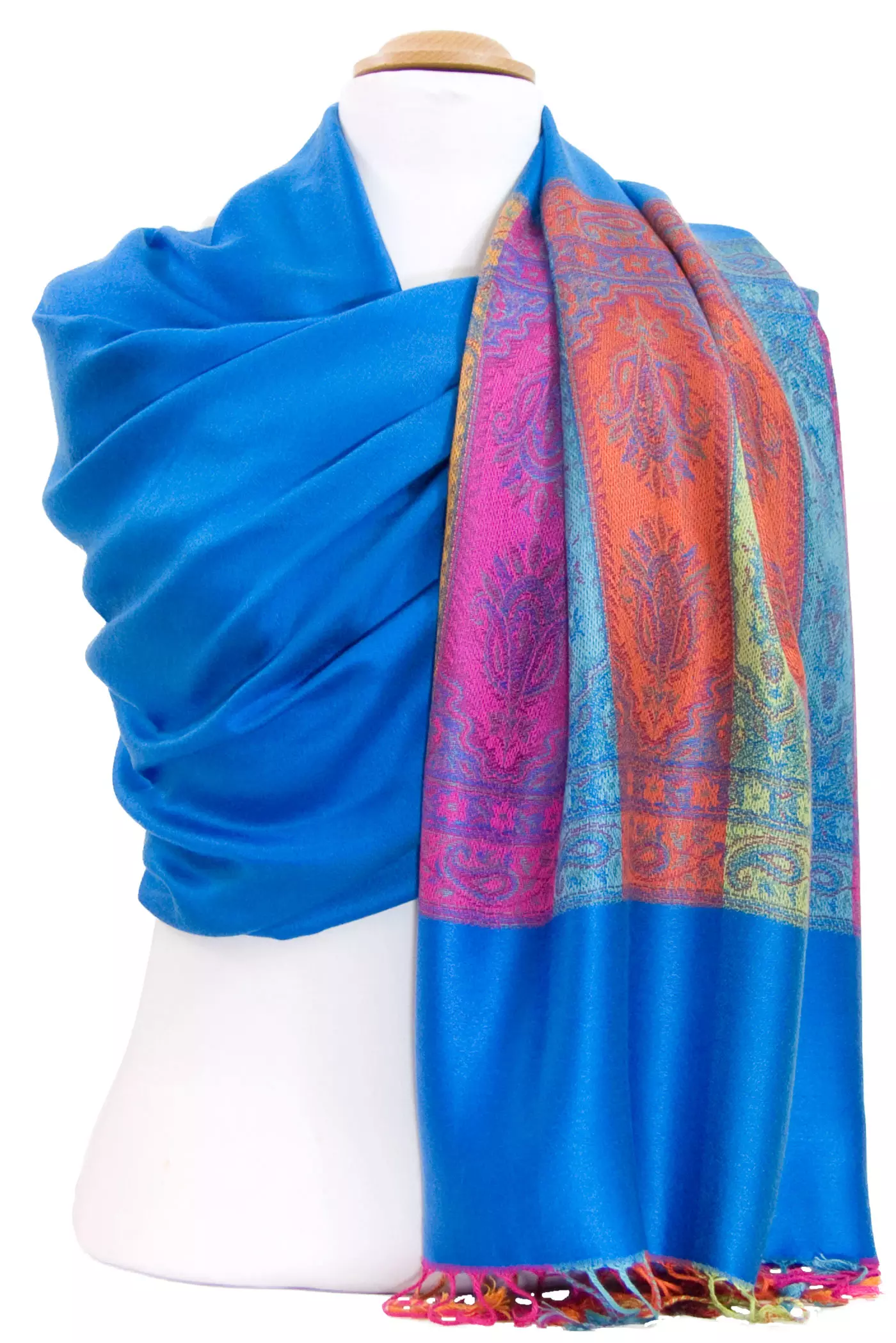 Etole pashmina bleu foncé tissage multicolores