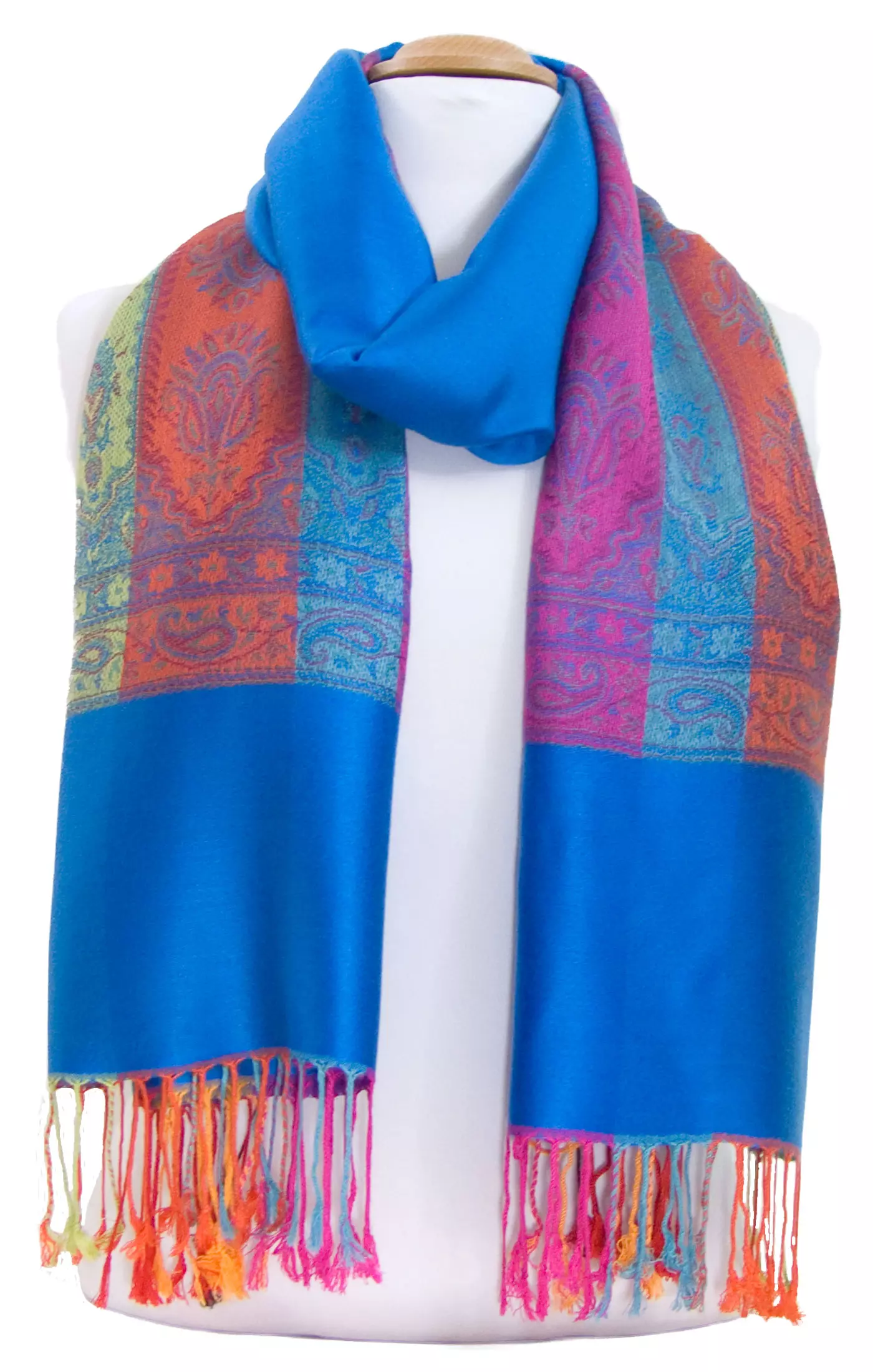 Etole pashmina bleu foncé tissage multicolores