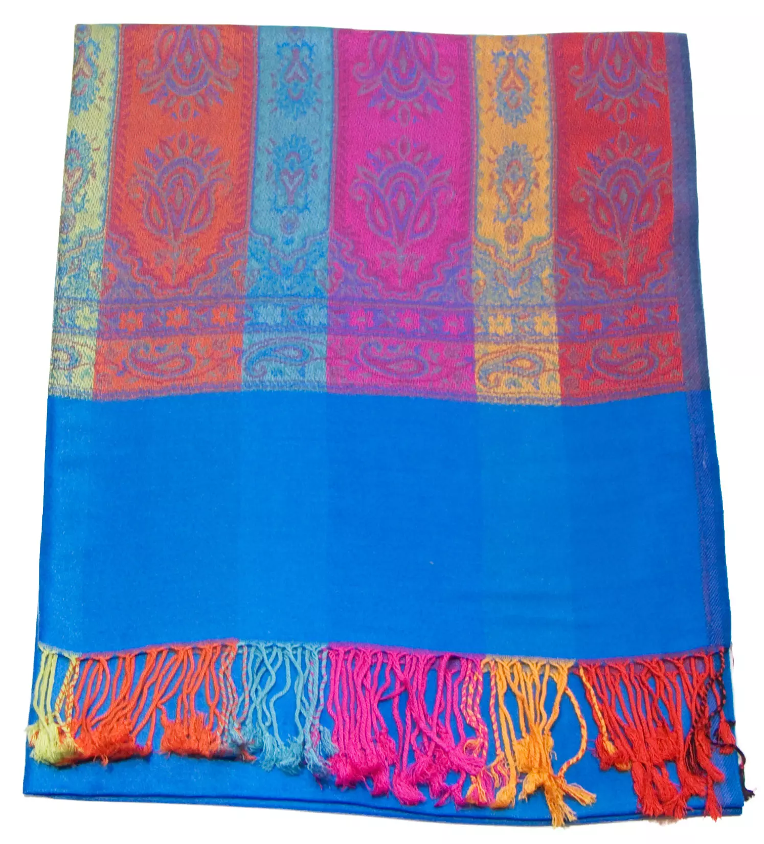 Etole pashmina bleu foncé tissage multicolores