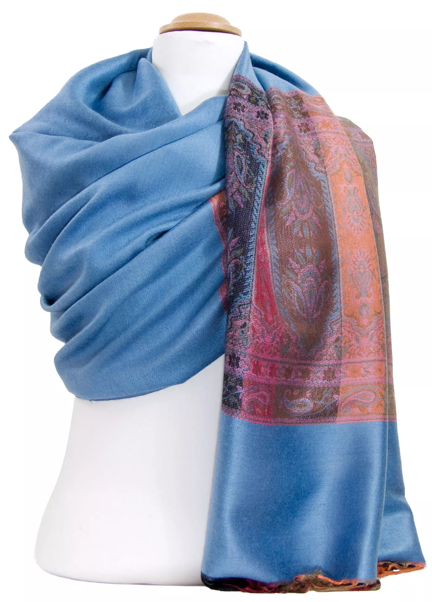 Etole pashmina bleu gris tissage multicolore