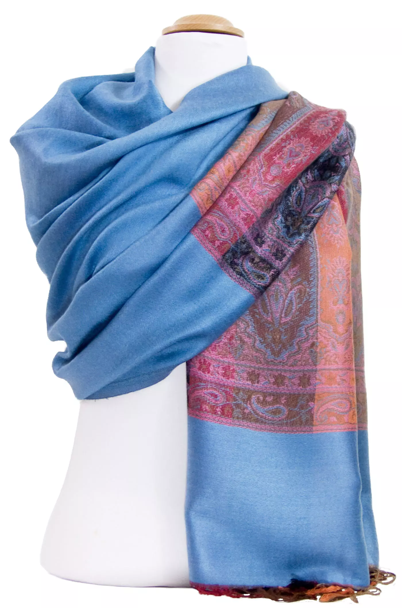 Etole pashmina bleu gris tissage multicolore