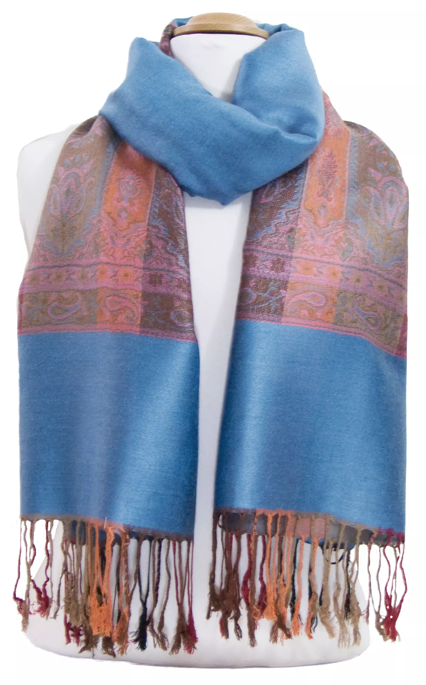 Etole pashmina bleu gris tissage multicolore