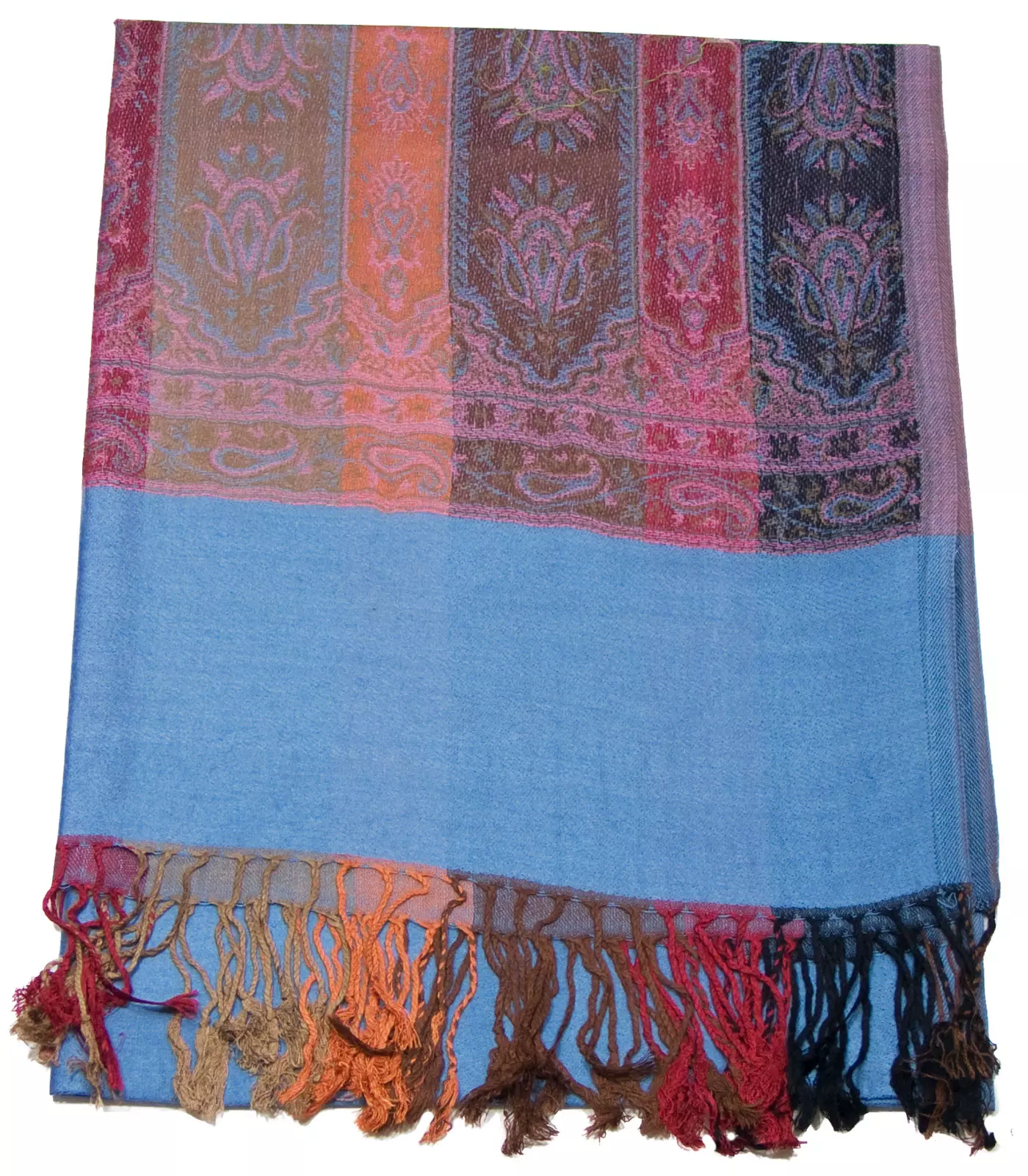 Etole pashmina bleu gris tissage multicolore