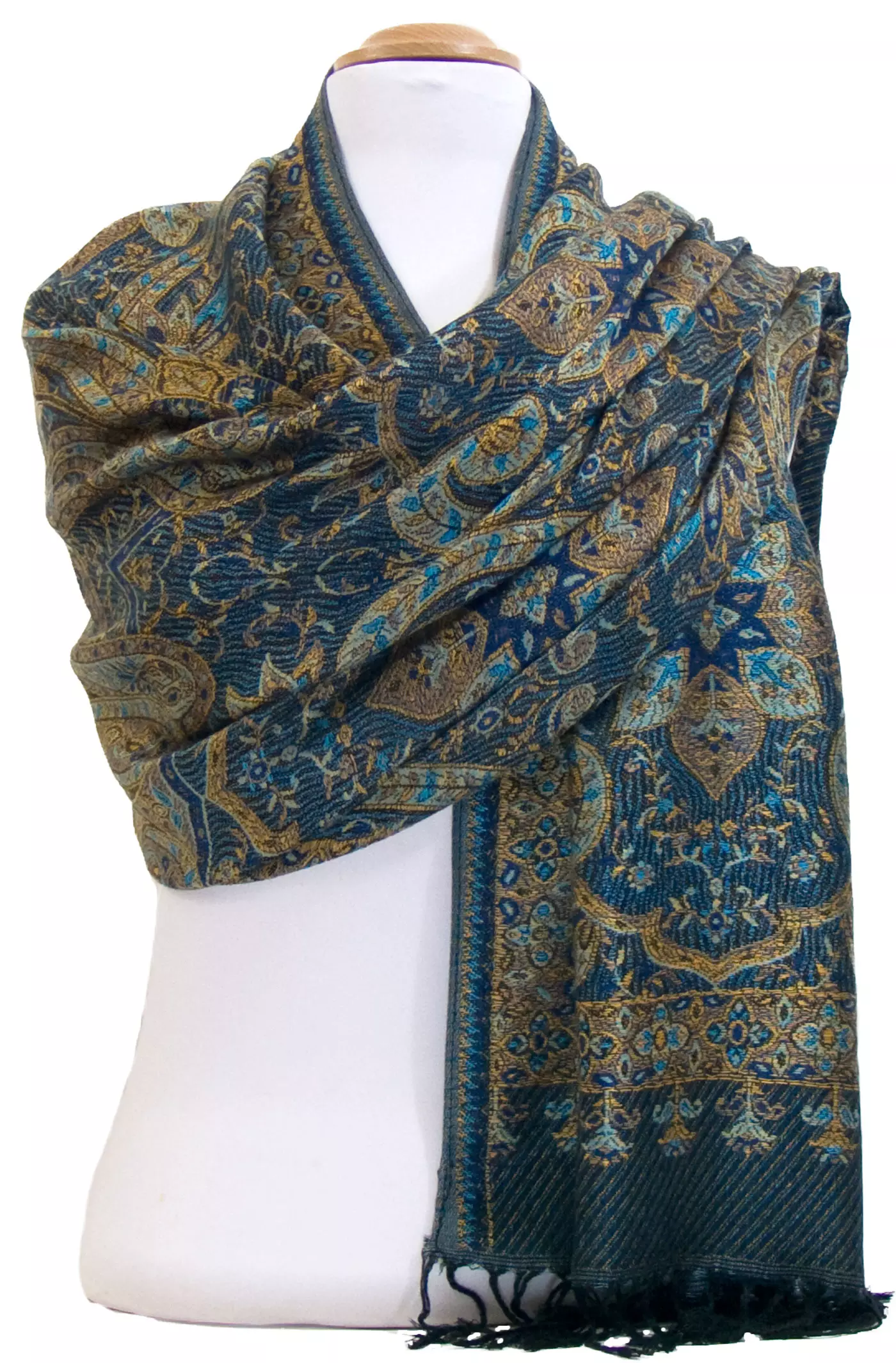 Etole pashmina bleu marine motifs baroques