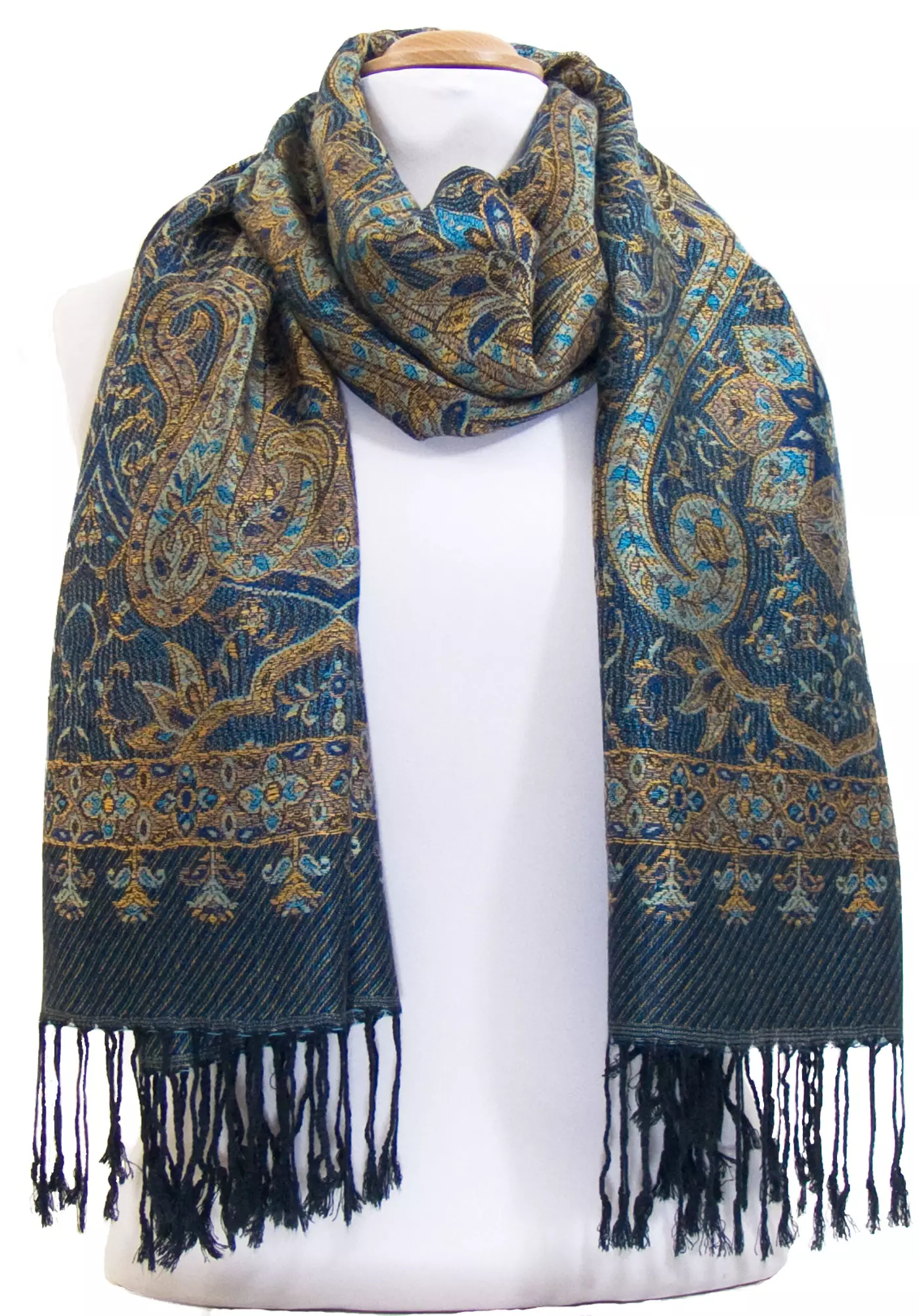 Etole pashmina bleu marine motifs baroques