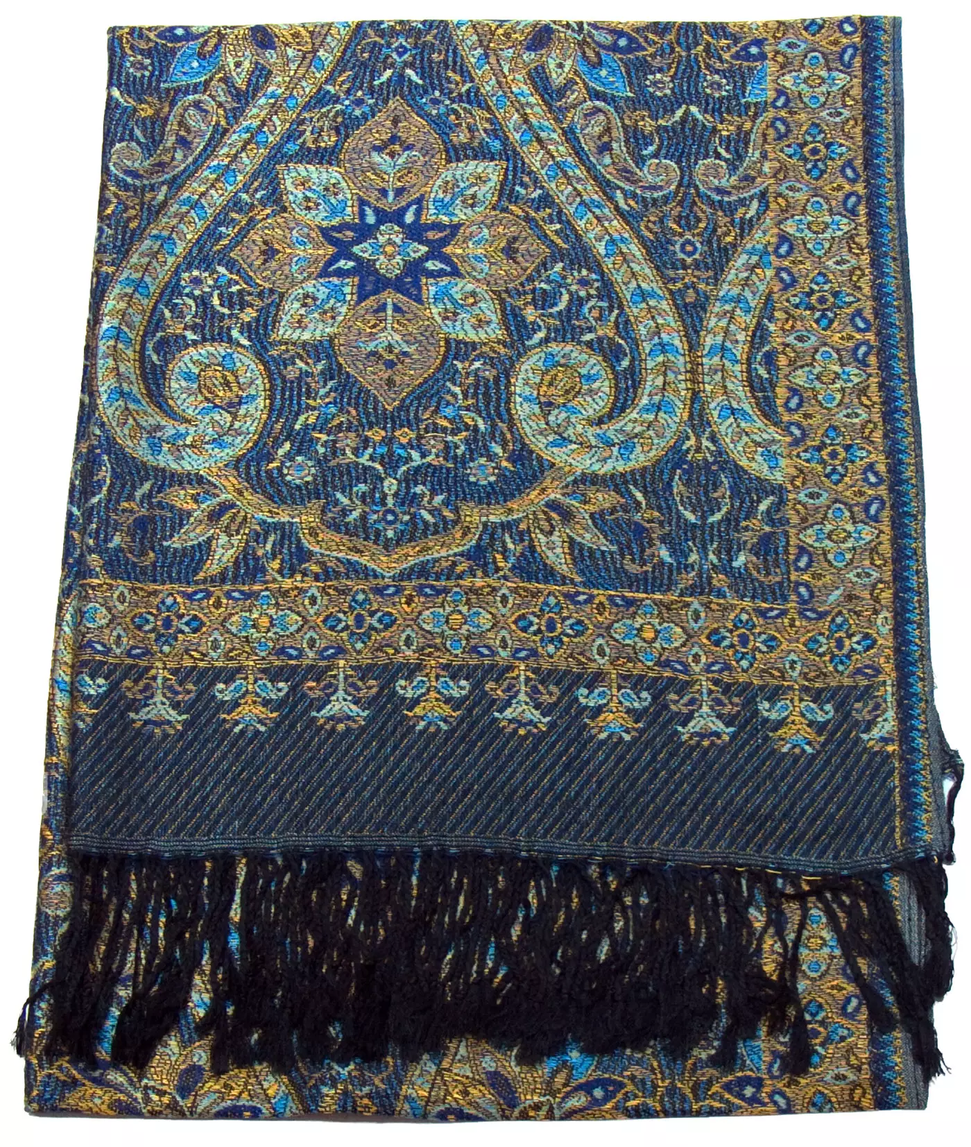 Etole pashmina bleu marine motifs baroques