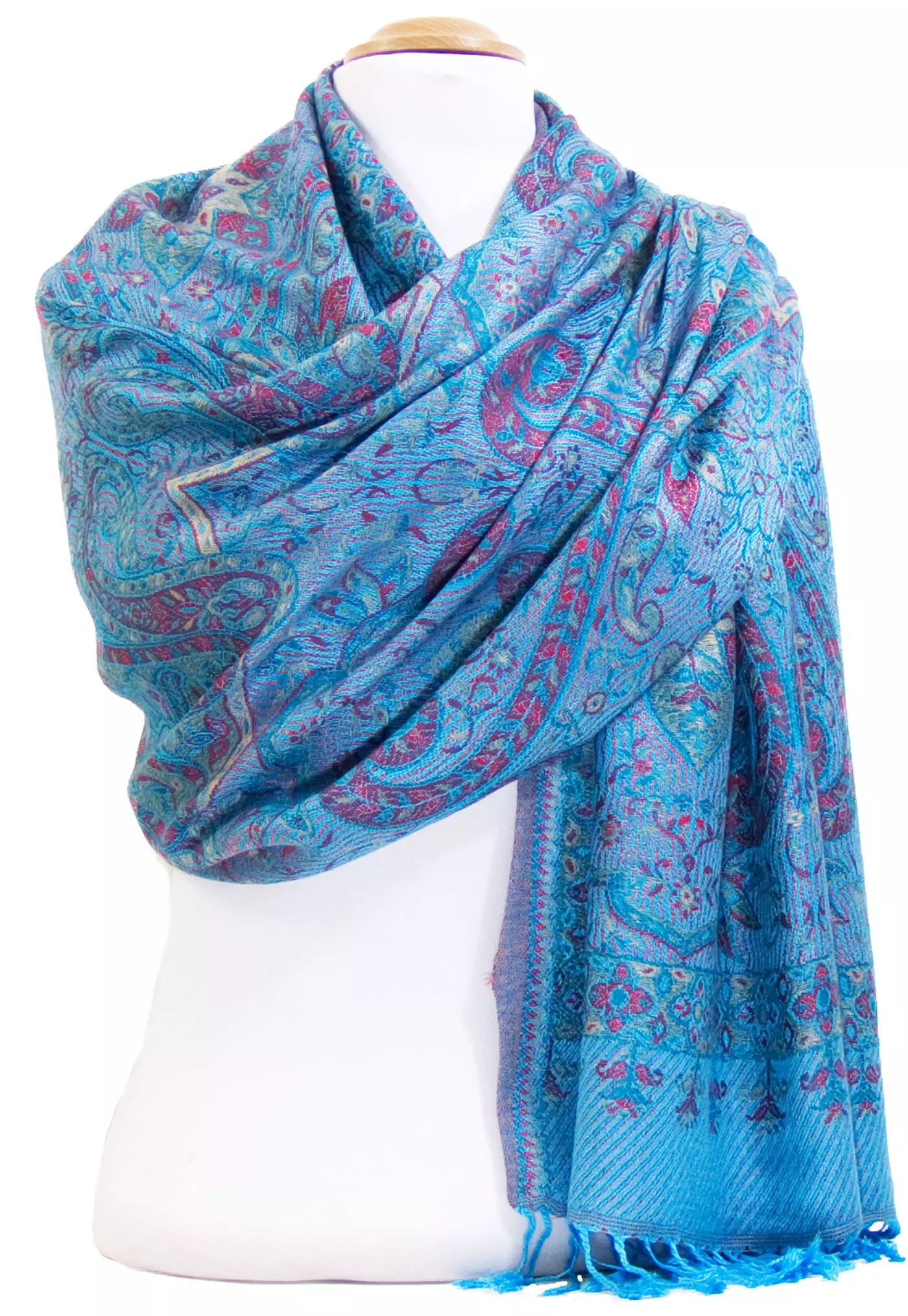 Etole pashmina bleu motifs baroques