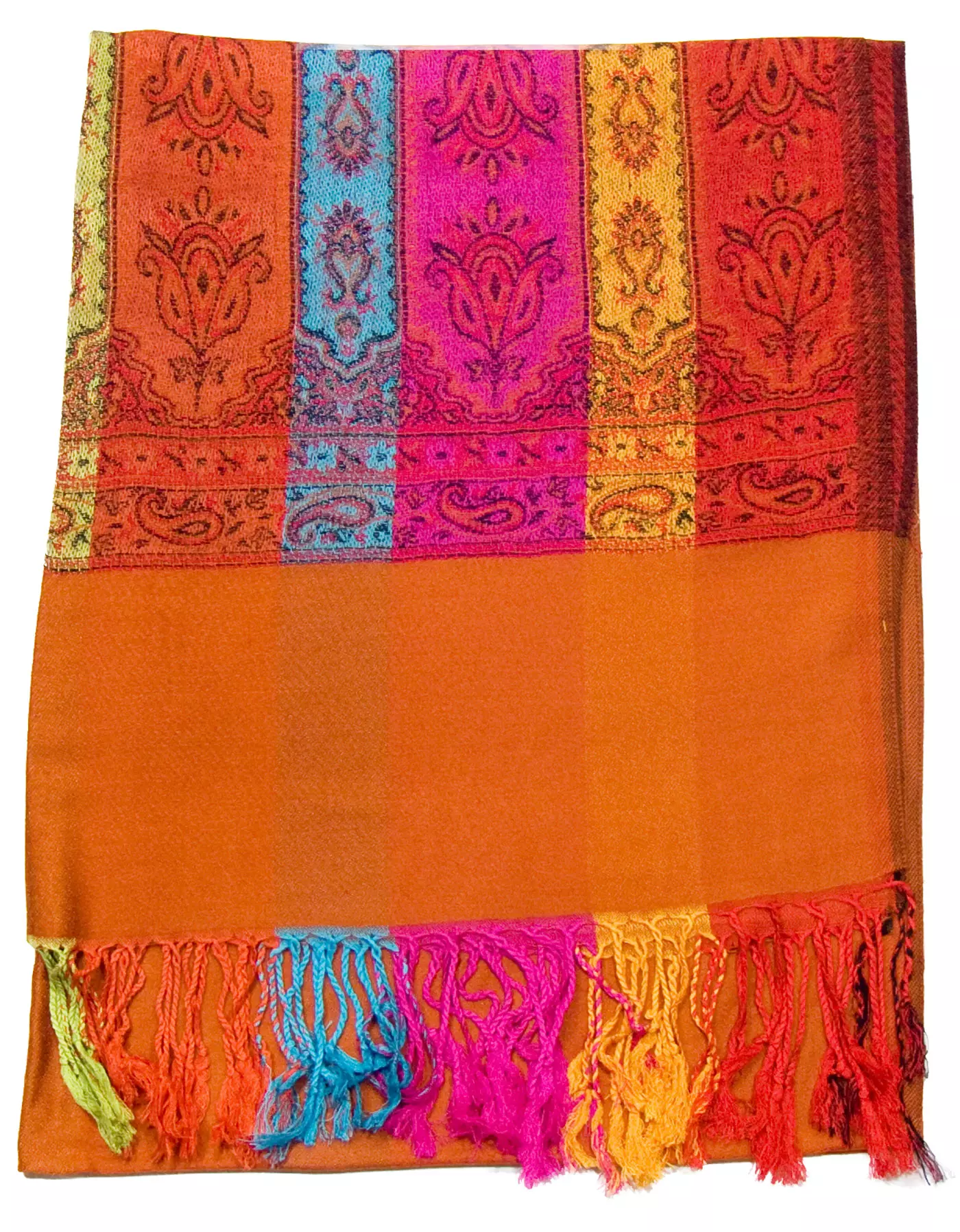 Etole pashmina brique tissée motifs multicolores