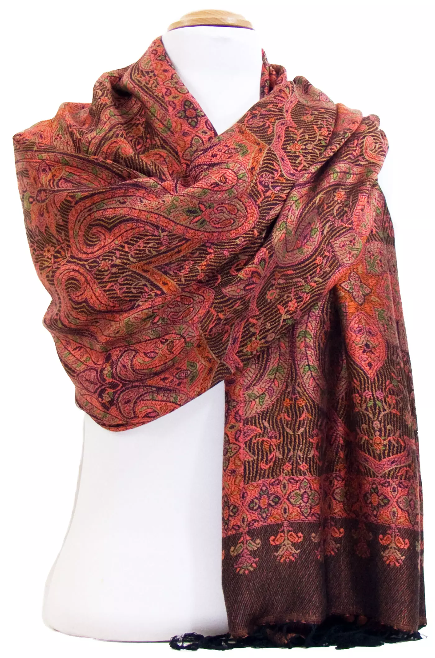 Etole pashmina corail motifs baroques