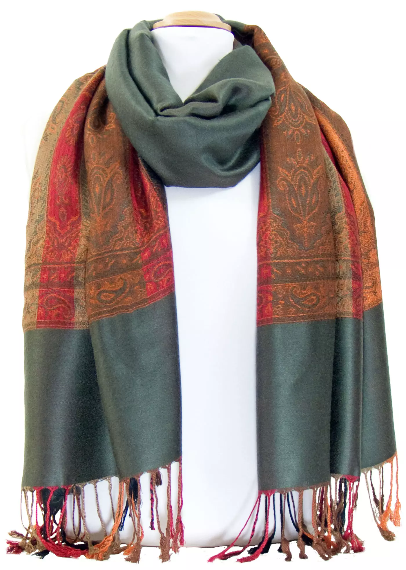 Etole pashmina gris foncé bandes tissées multicolores