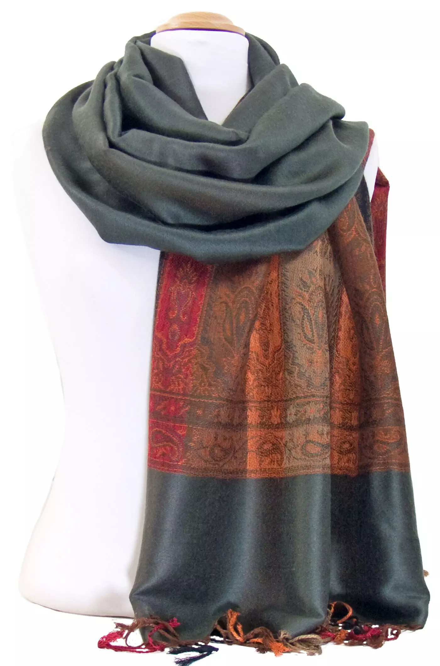 Etole pashmina gris foncé bandes tissées multicolores