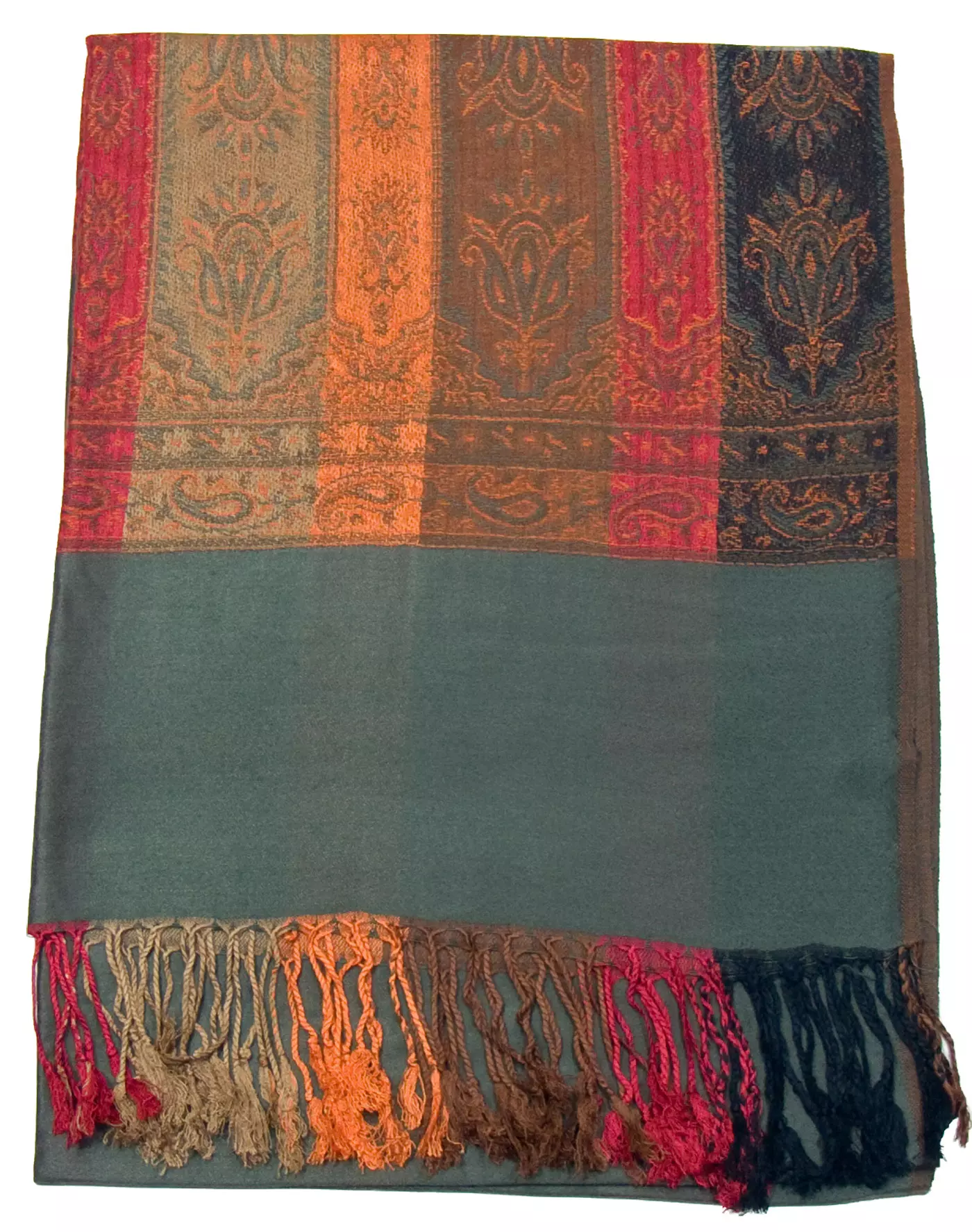 Etole pashmina gris foncé bandes tissées multicolores