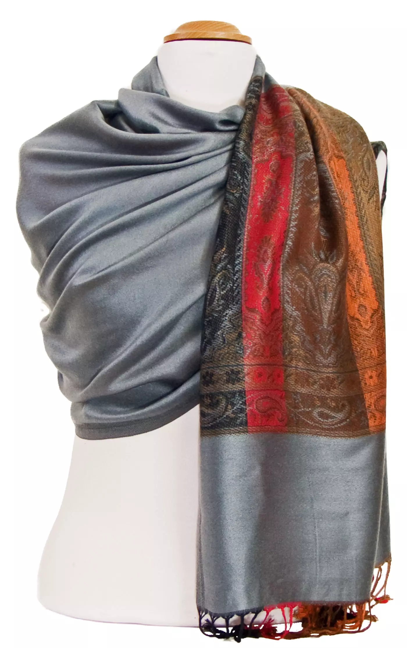 Etole pashmina gris tissage multicolore