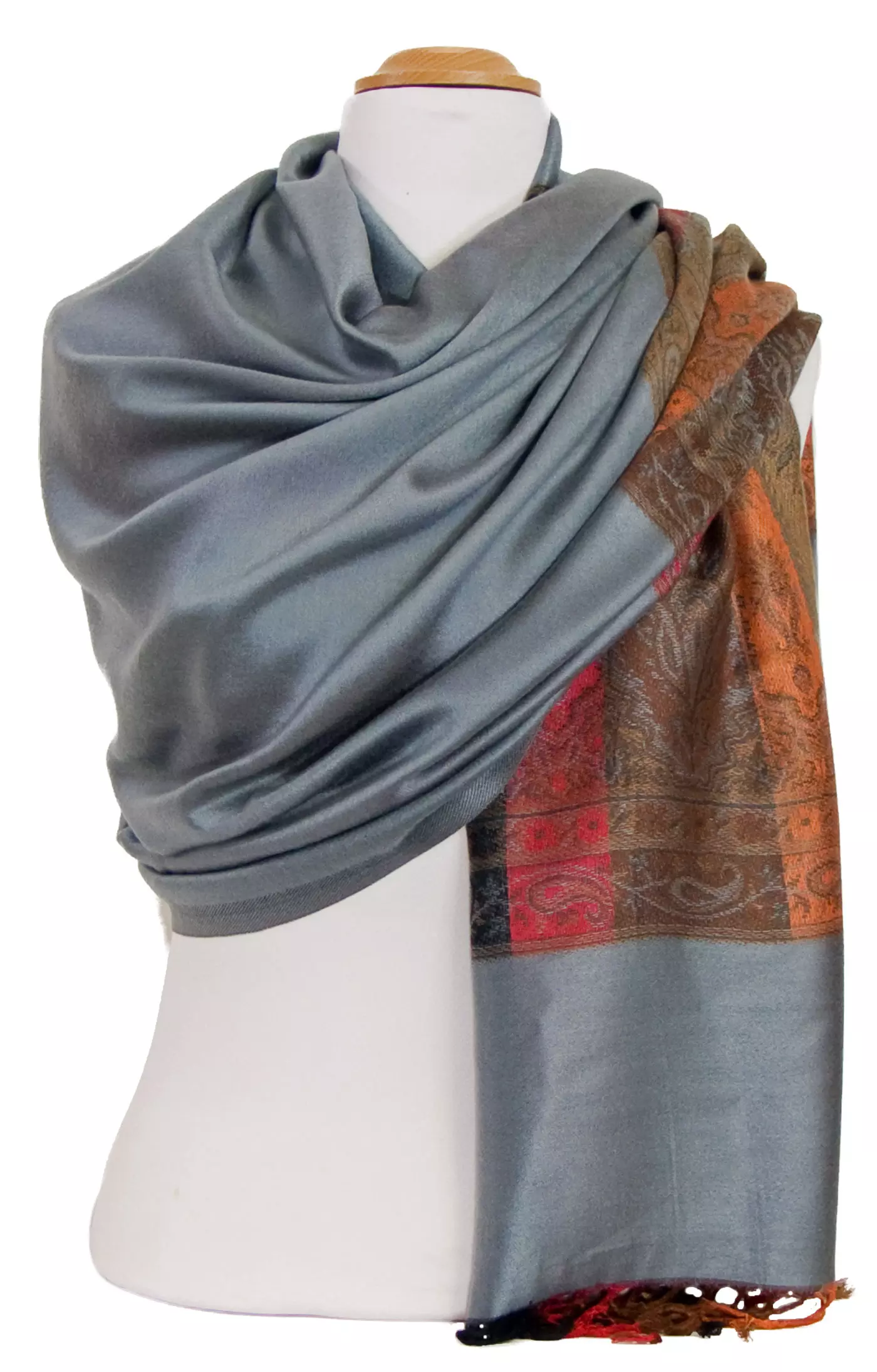 Etole pashmina gris tissage multicolore