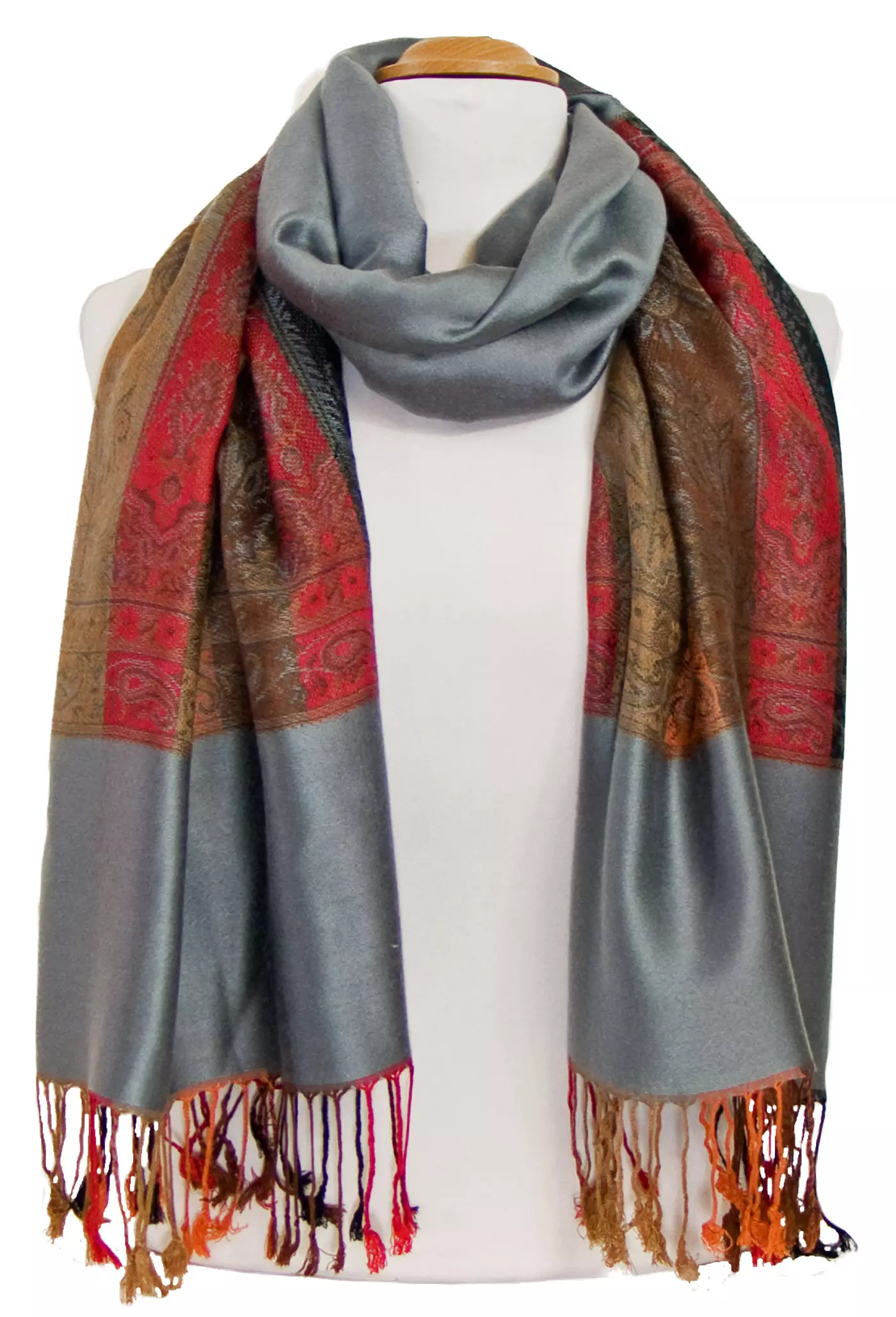 Etole pashmina gris tissage multicolore