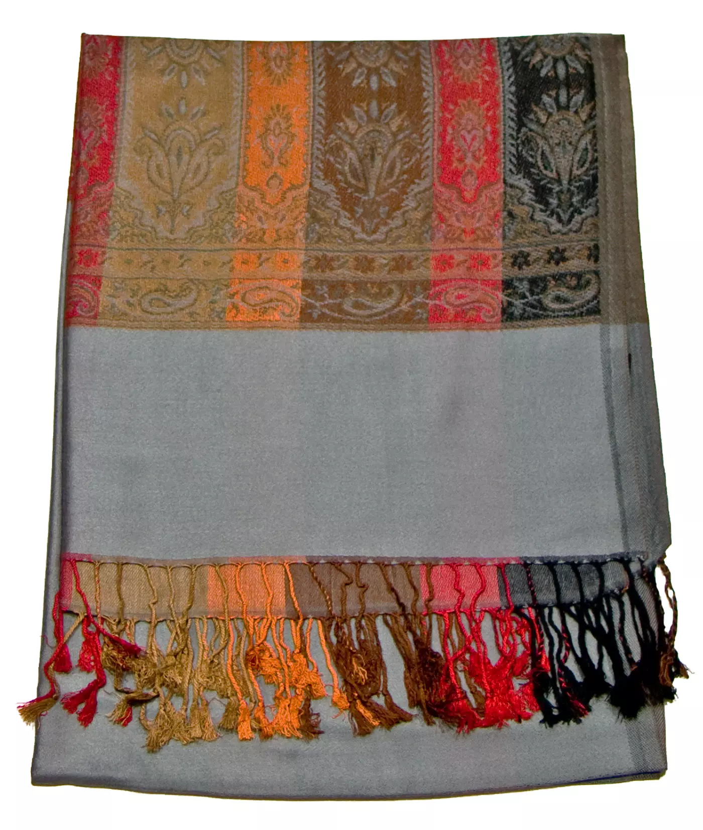 Etole pashmina gris tissage multicolore