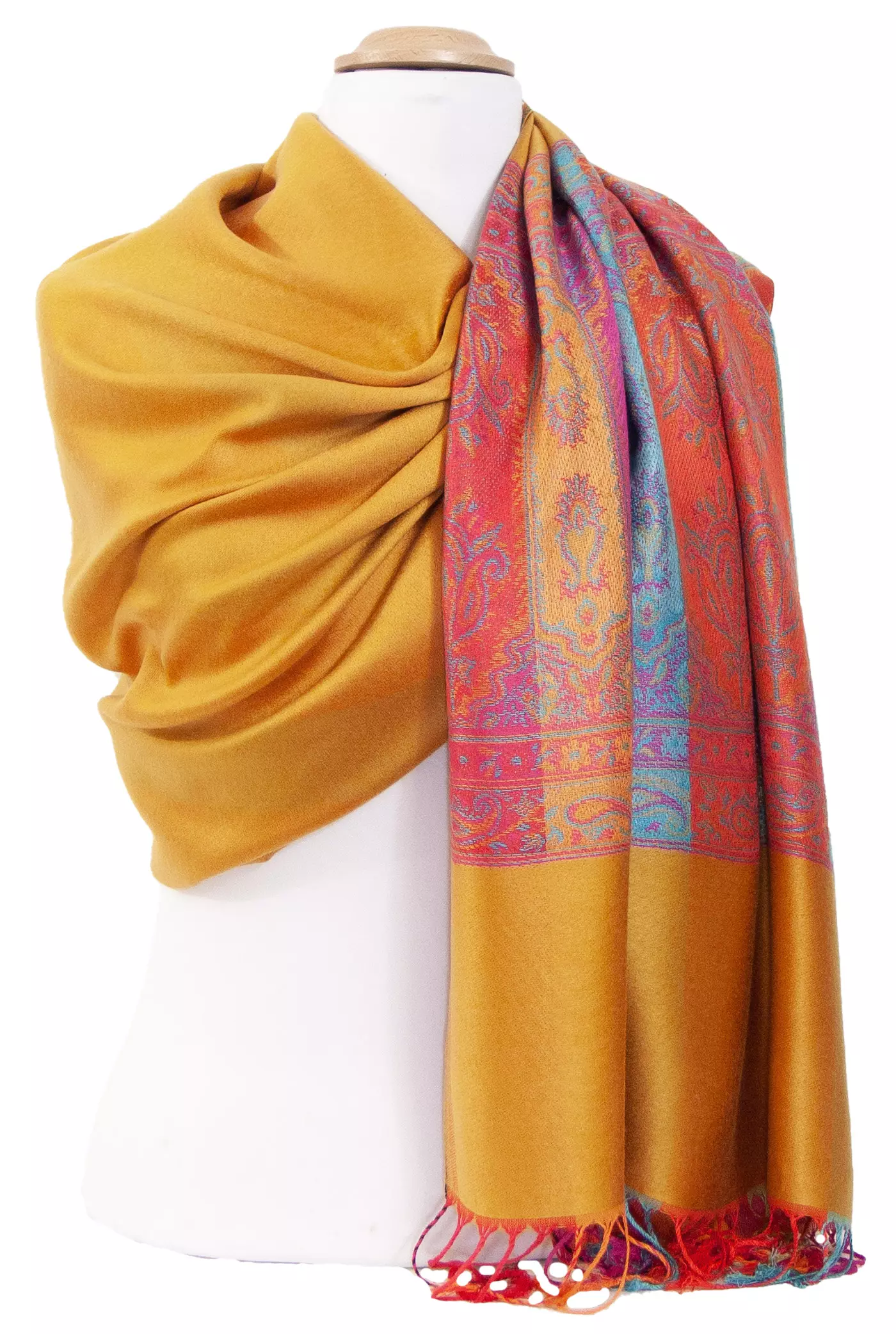 Etole pashmina jaune tissage multicolore