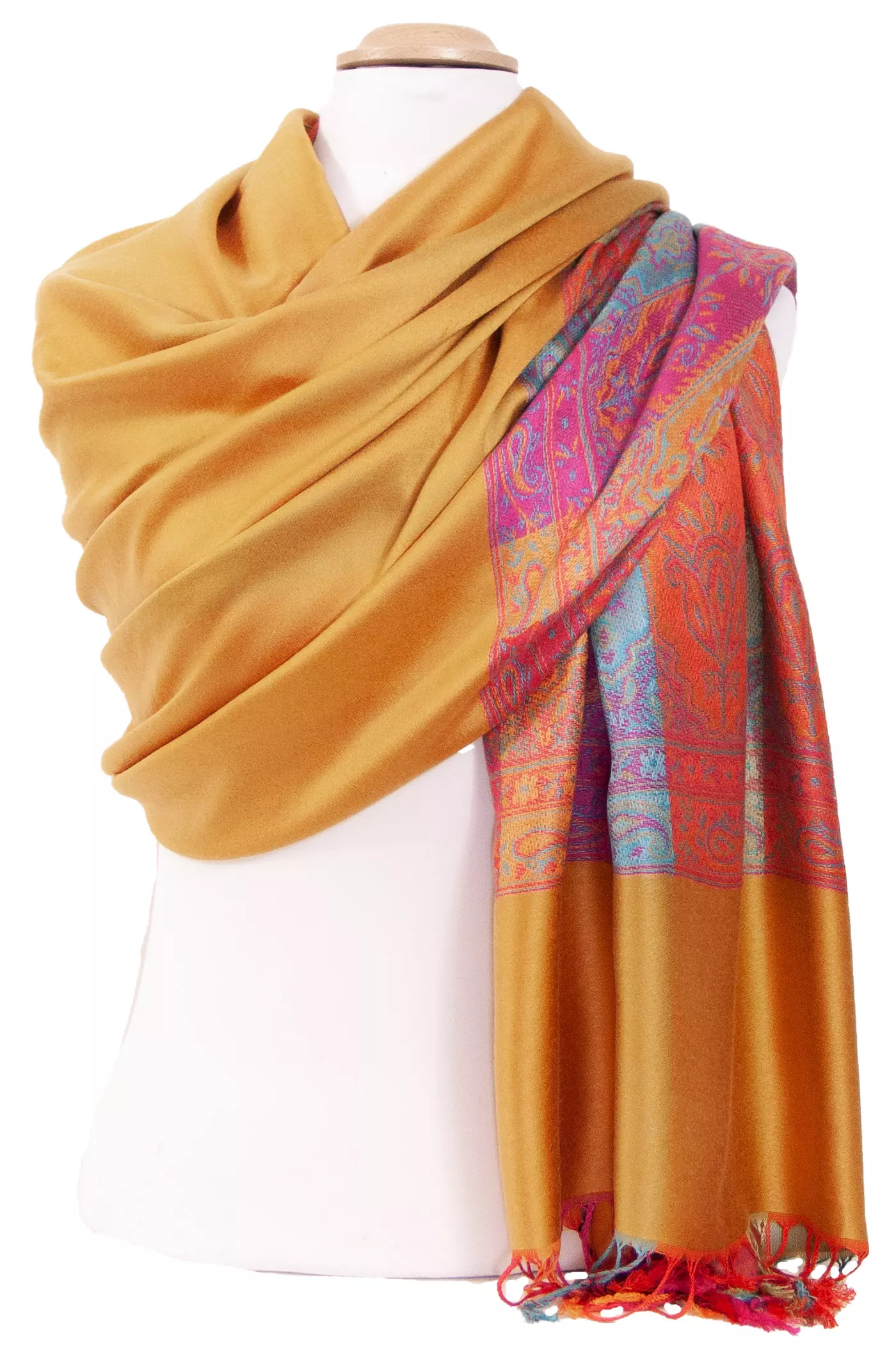 Etole pashmina jaune tissage multicolore