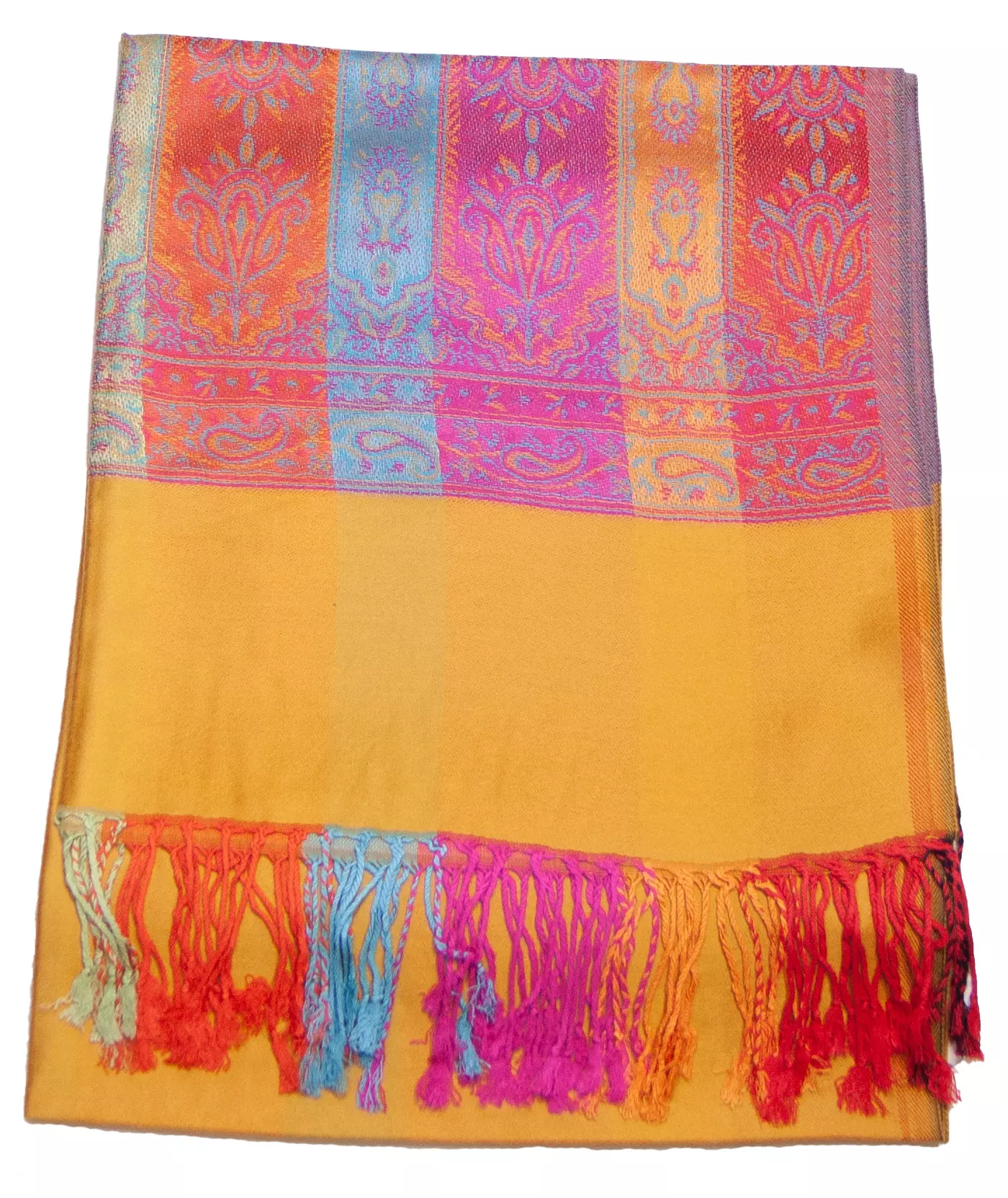 Etole pashmina jaune tissage multicolore