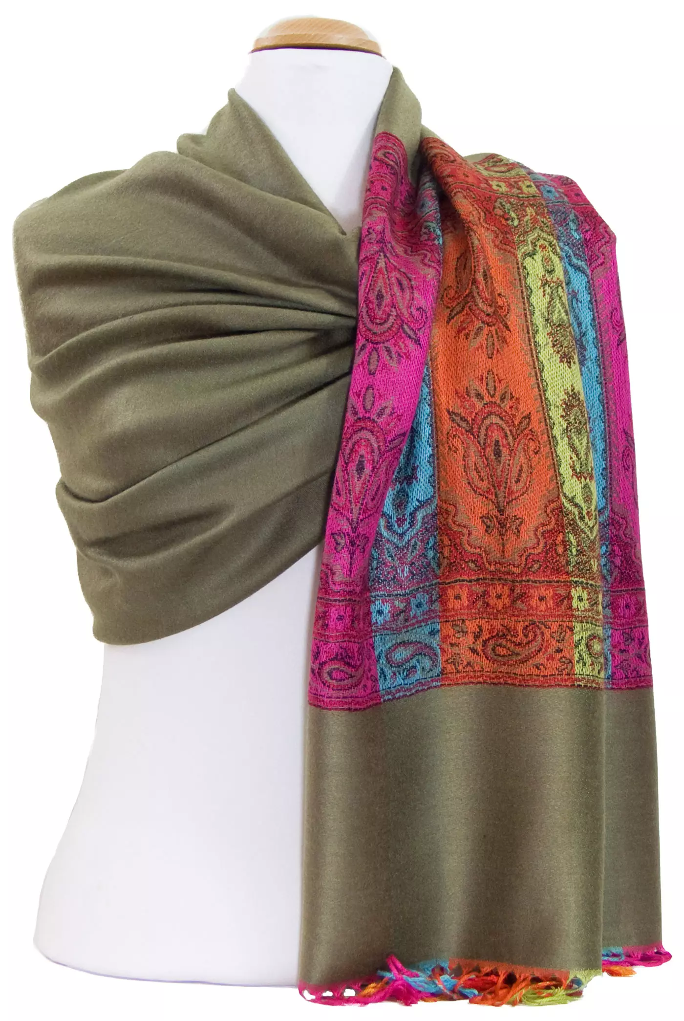 Etole pashmina kaki tissage multicolore