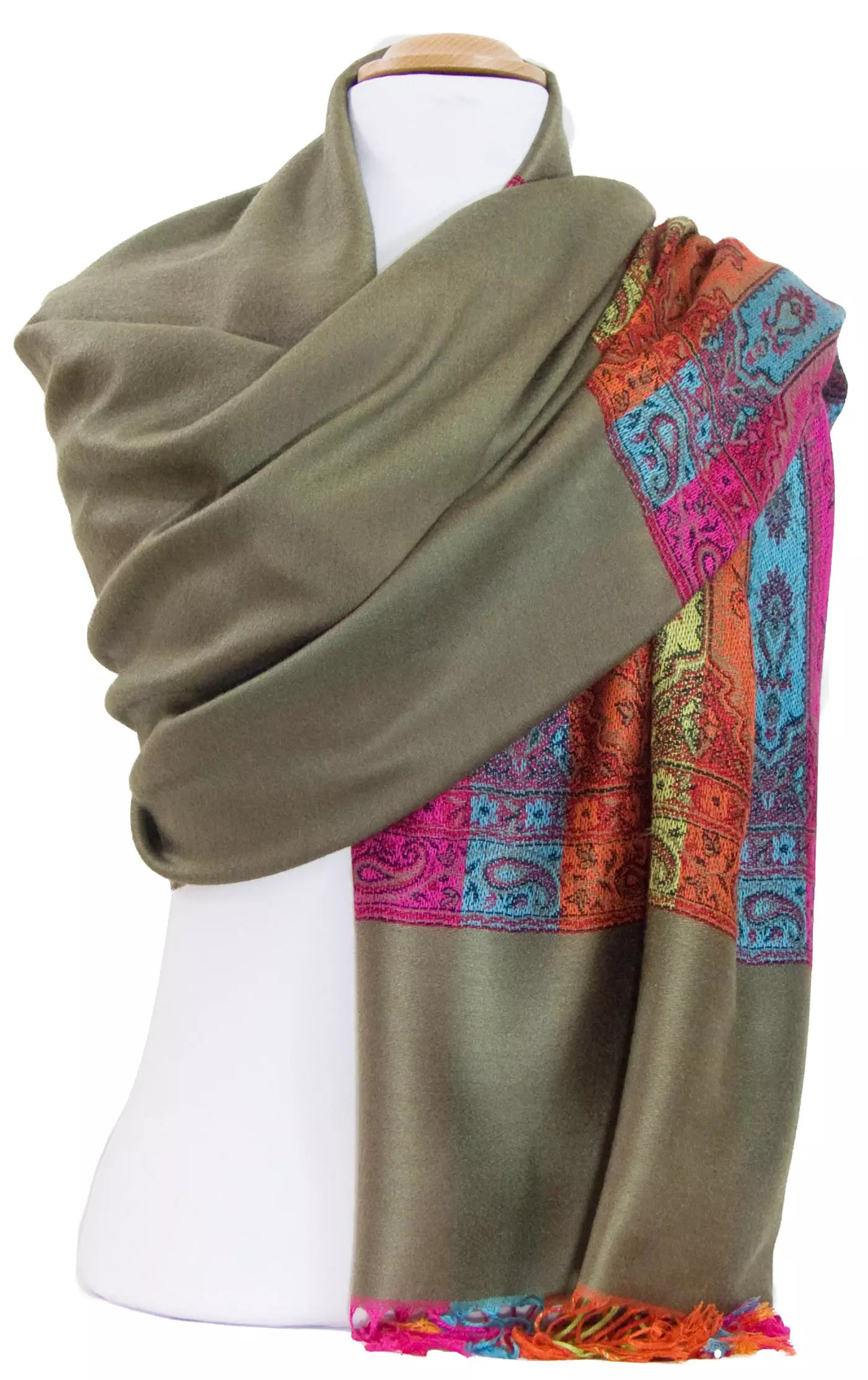 Etole pashmina kaki tissage multicolore