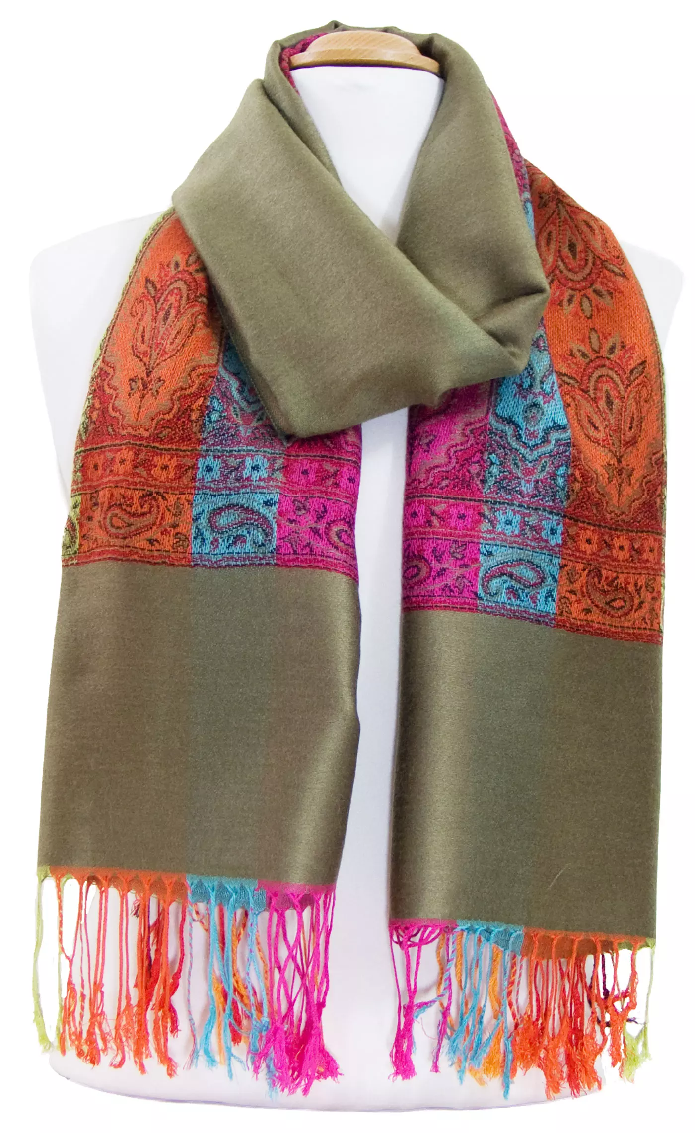 Etole pashmina kaki tissage multicolore