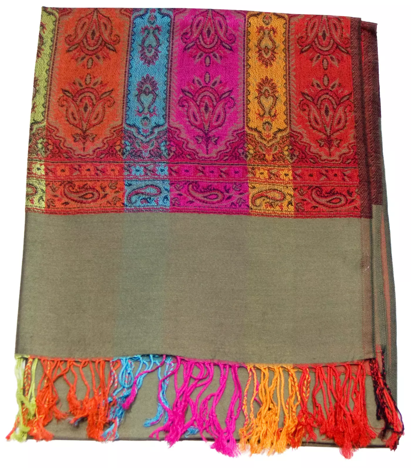 Etole pashmina kaki tissage multicolore