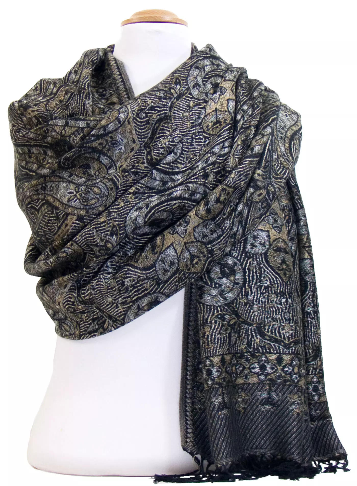 Etole pashmina noir motifs baroques