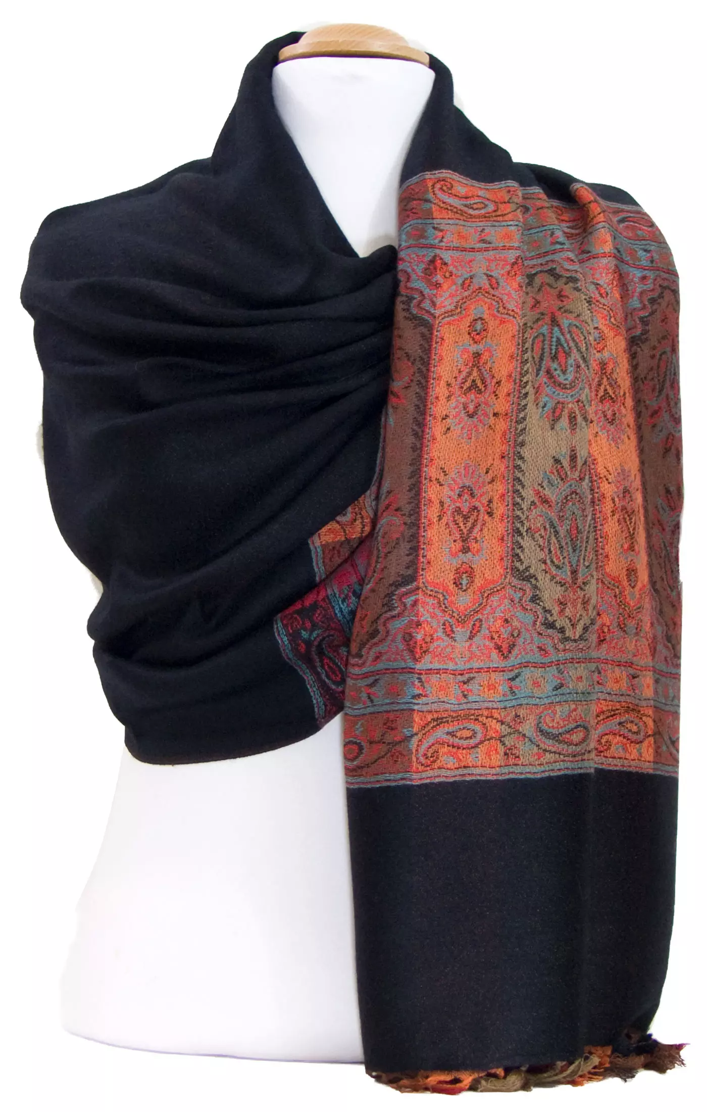 Etole pashmina noir tissage multicolore