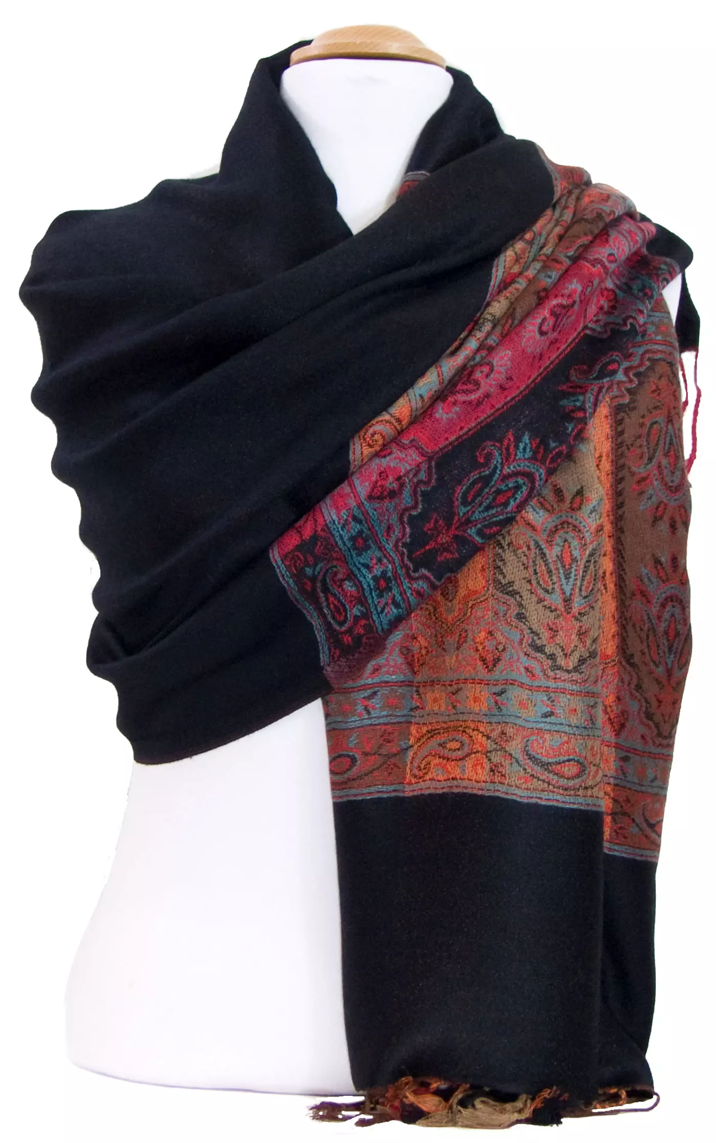 Etole pashmina noir tissage multicolore