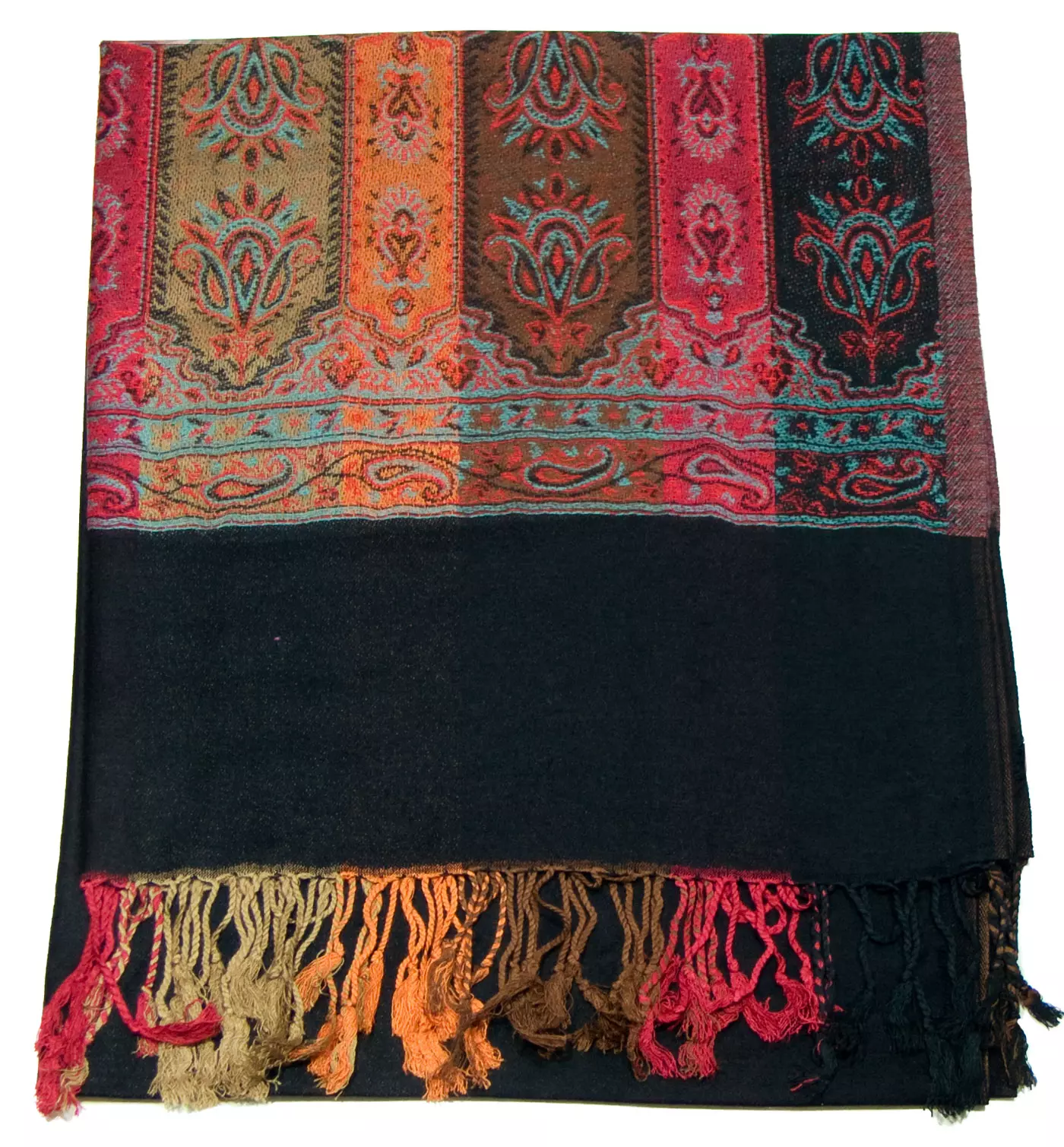 Etole pashmina noir tissage multicolore