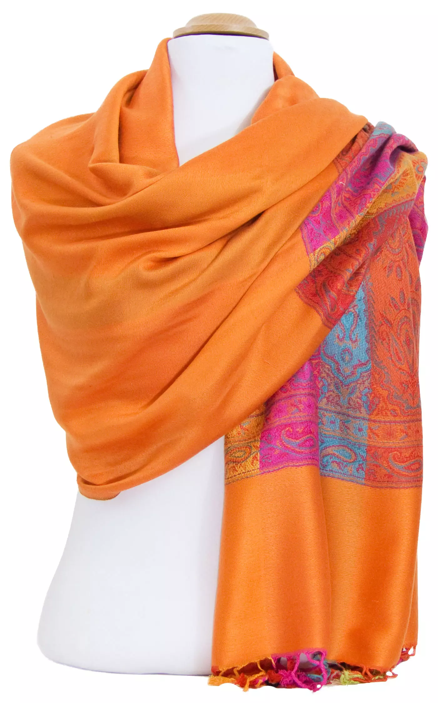 Etole pashmina orange tissage multicolore