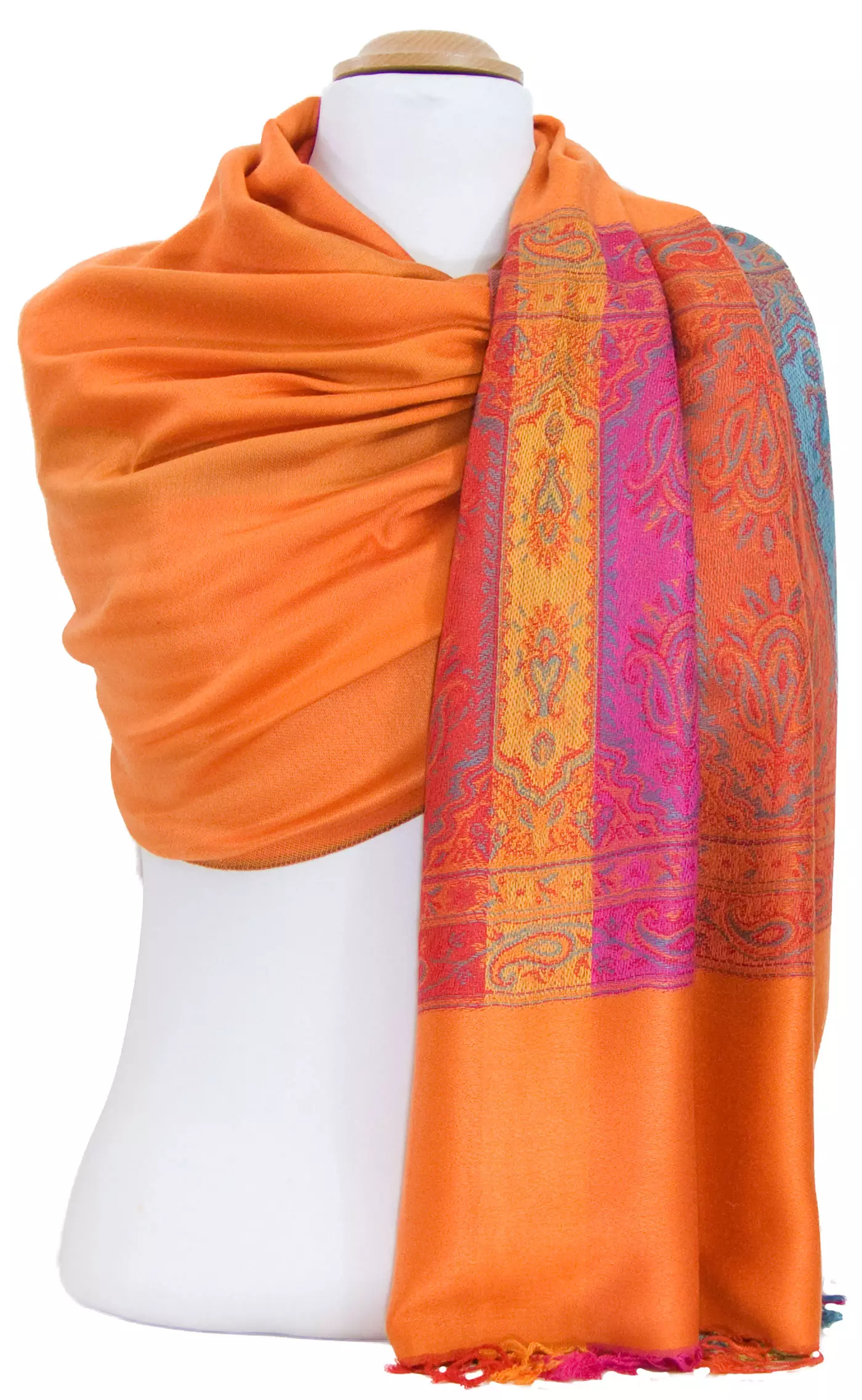 Etole pashmina orange tissage multicolore