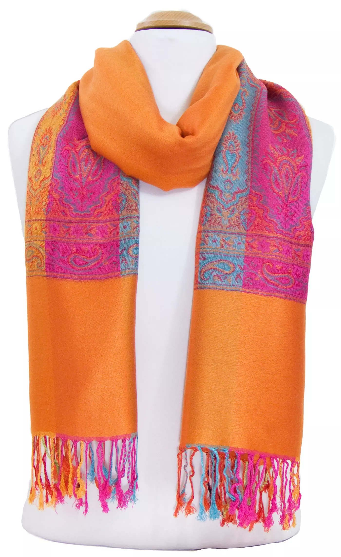 Etole pashmina orange tissage multicolore