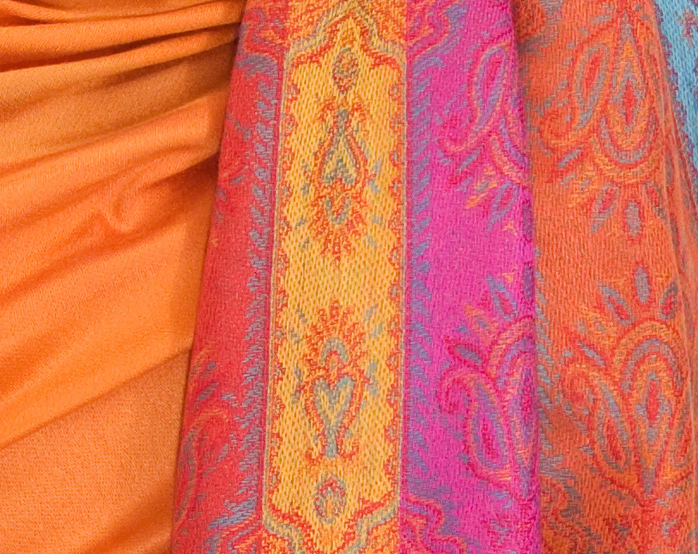 Etole pashmina orange tissage multicolore