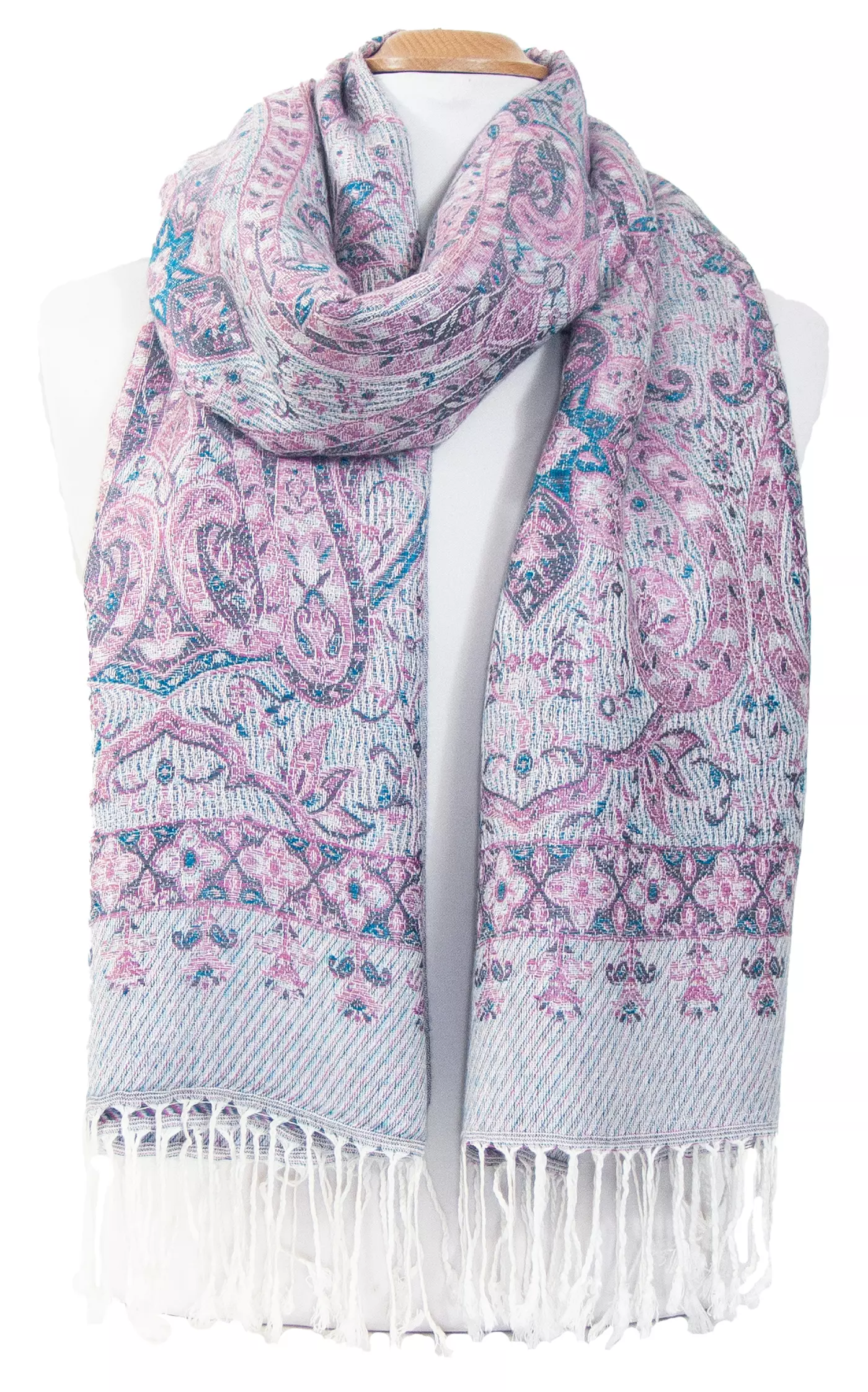 Etole pashmina rose clair motifs baroques