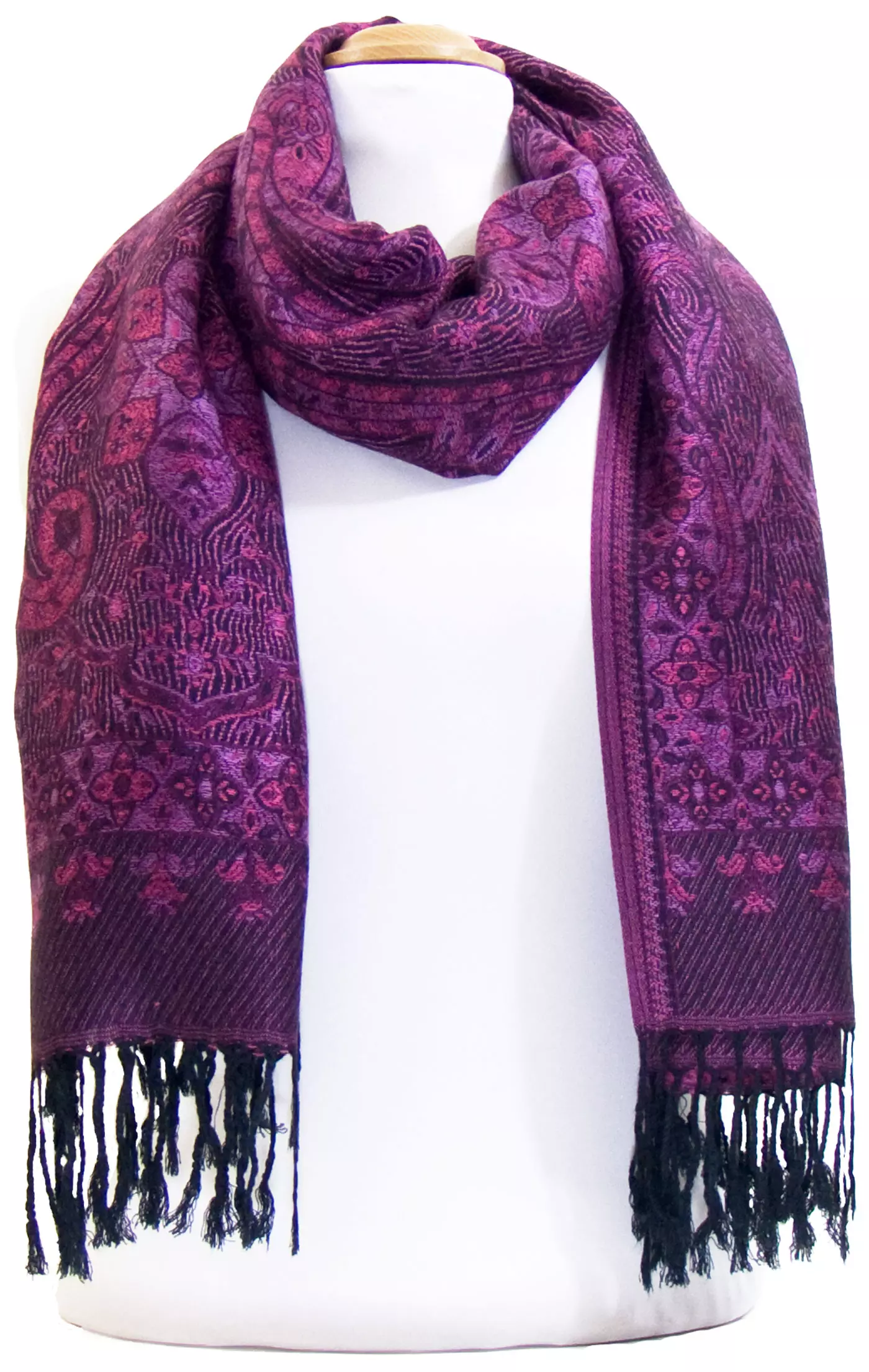 Etole pashmina rose framboise motifs baroques