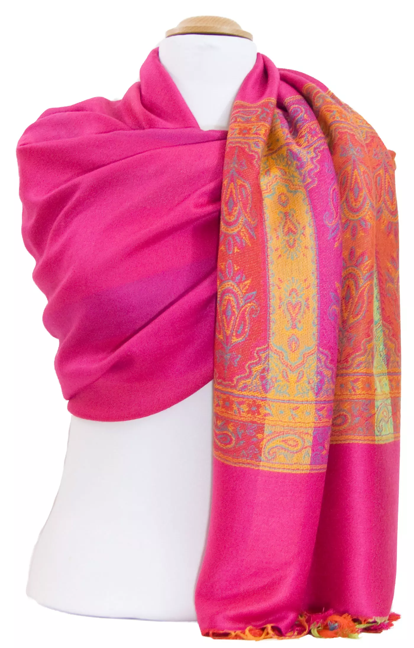 Etole pashmina rose fushia tissage multicolore