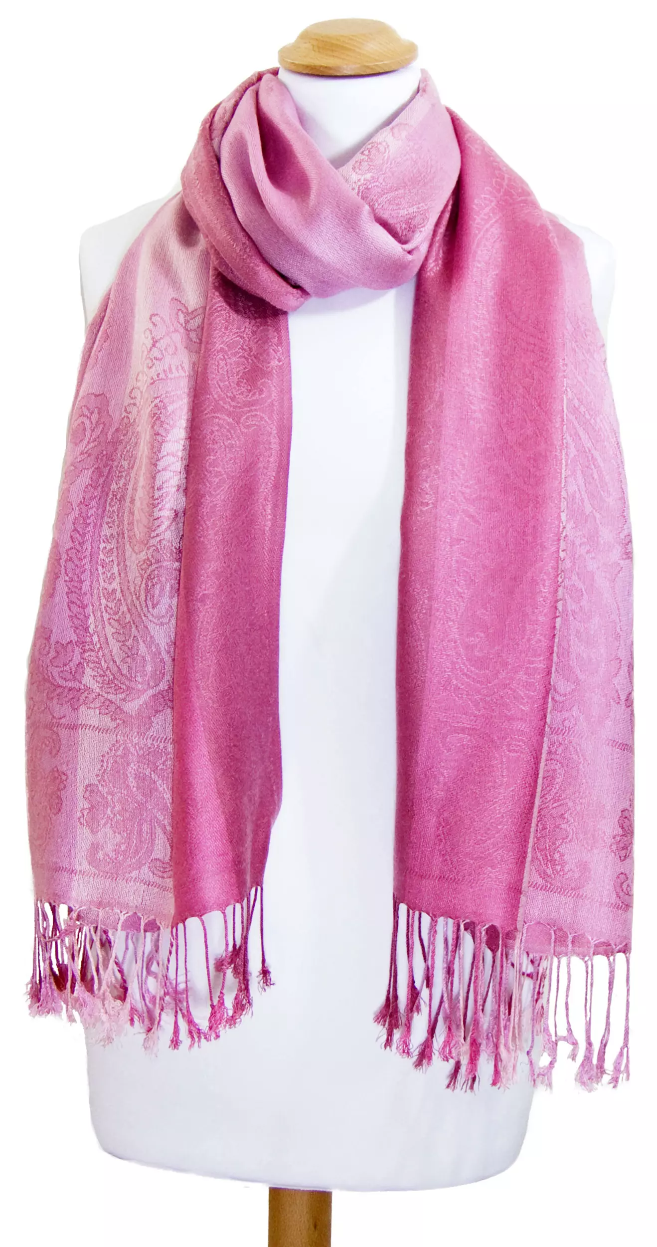 Etole pashmina rose rayures motifs cachemire