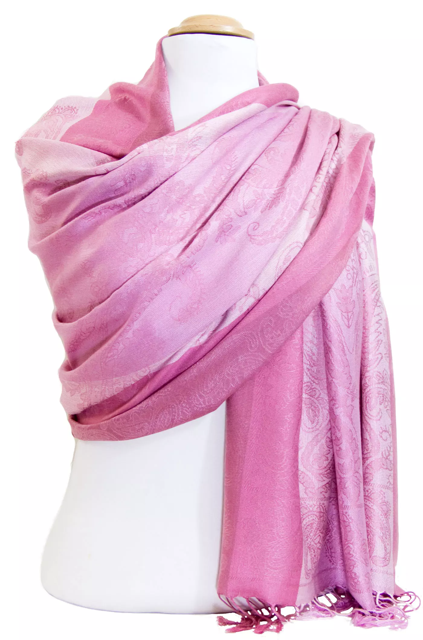 Etole pashmina rose rayures motifs cachemire