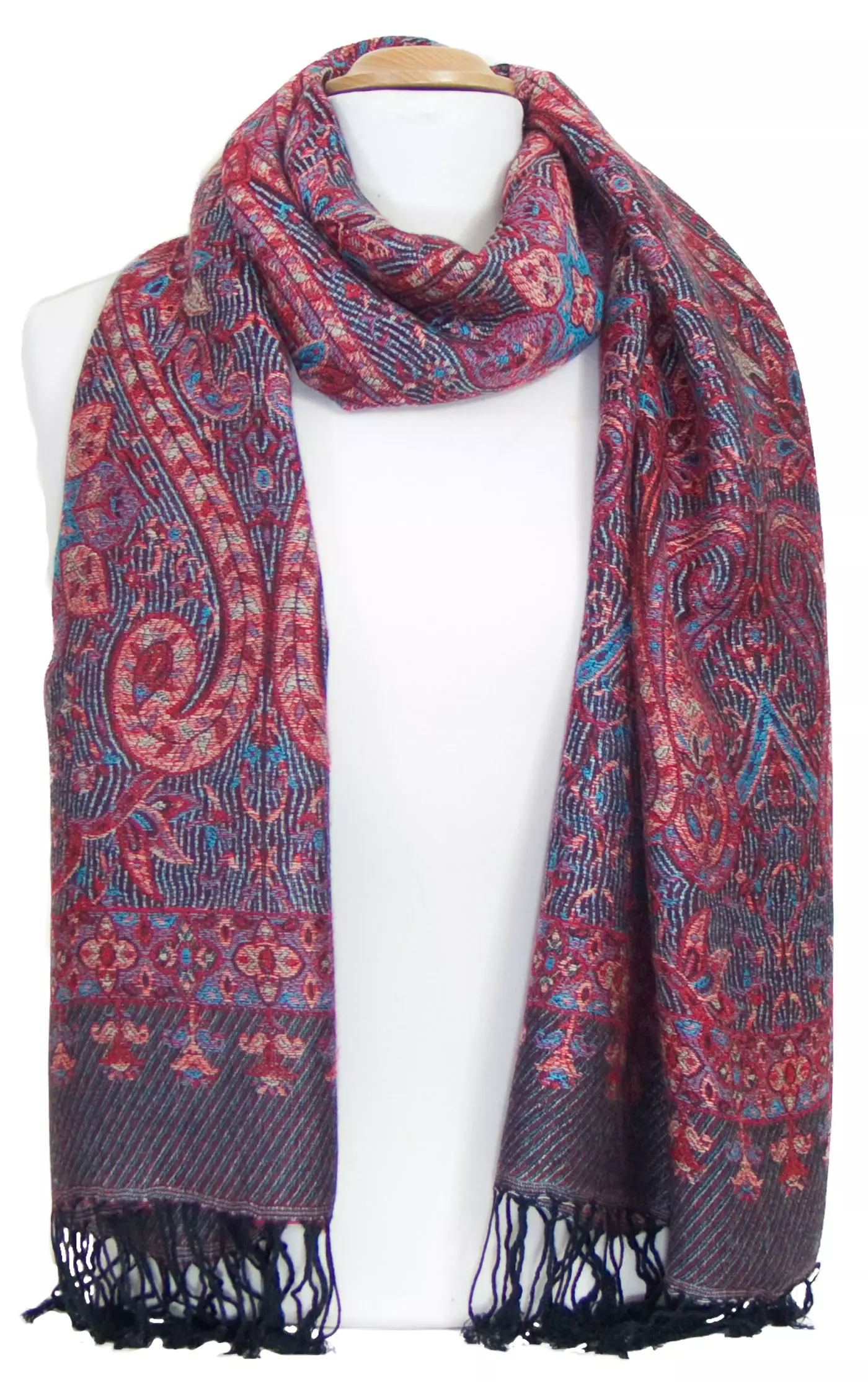 Etole pashmina rouge bleu motifs baroques