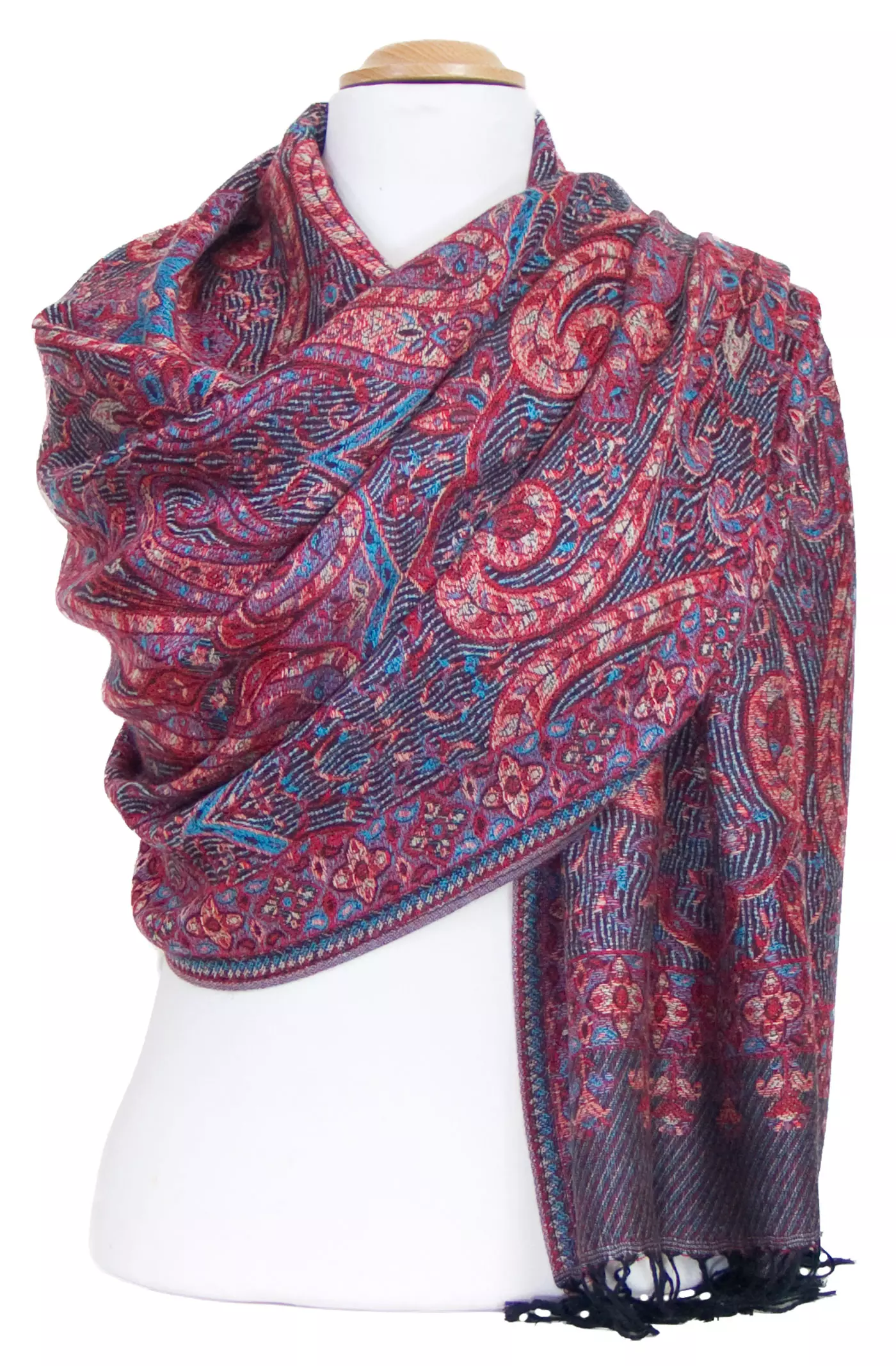 Etole pashmina rouge bleu motifs baroques