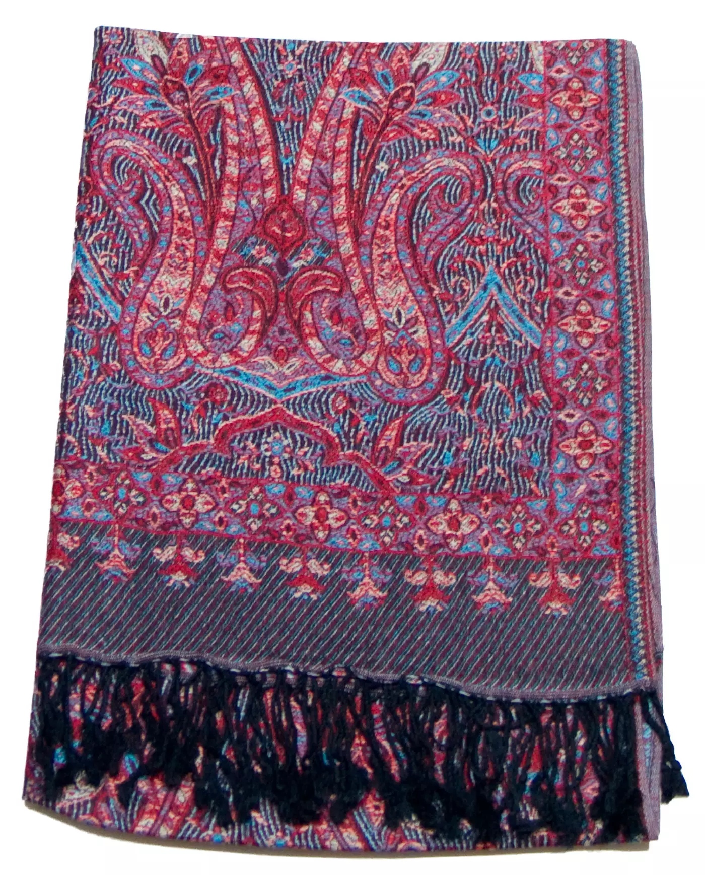 Etole pashmina rouge bleu motifs baroques