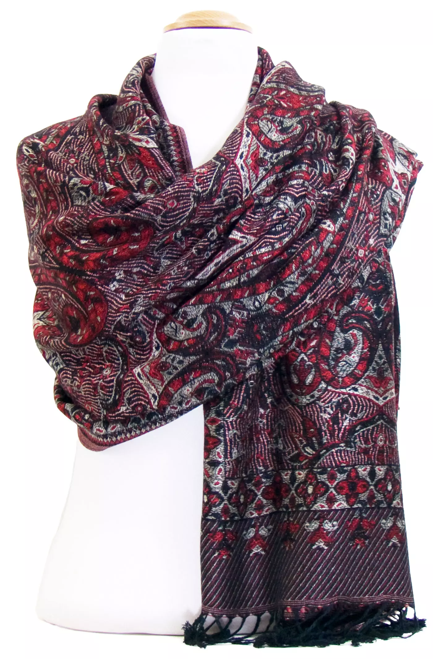 Etole pashmina rouge bordeaux motifs baroques