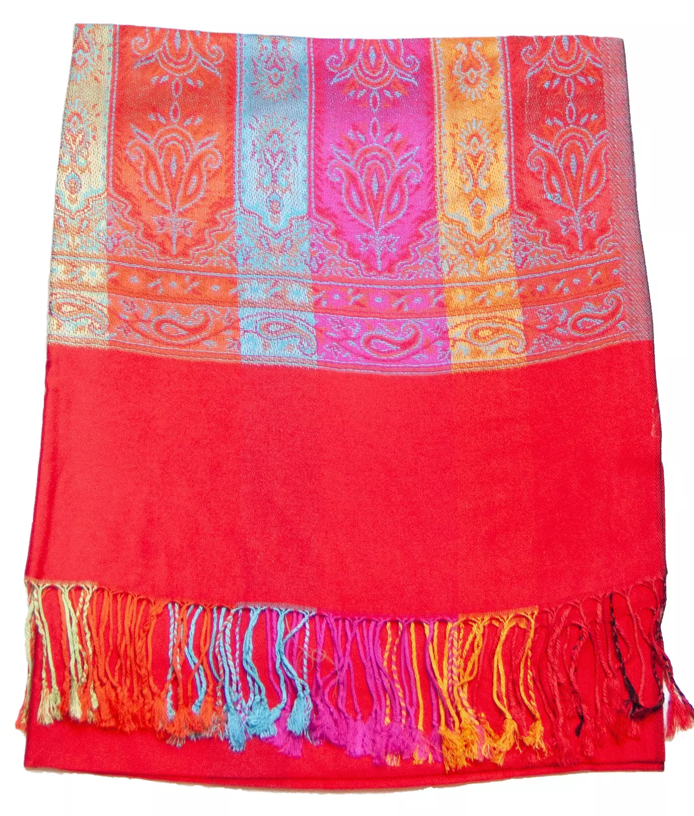 Etole pashmina rouge clair tissage multicolore