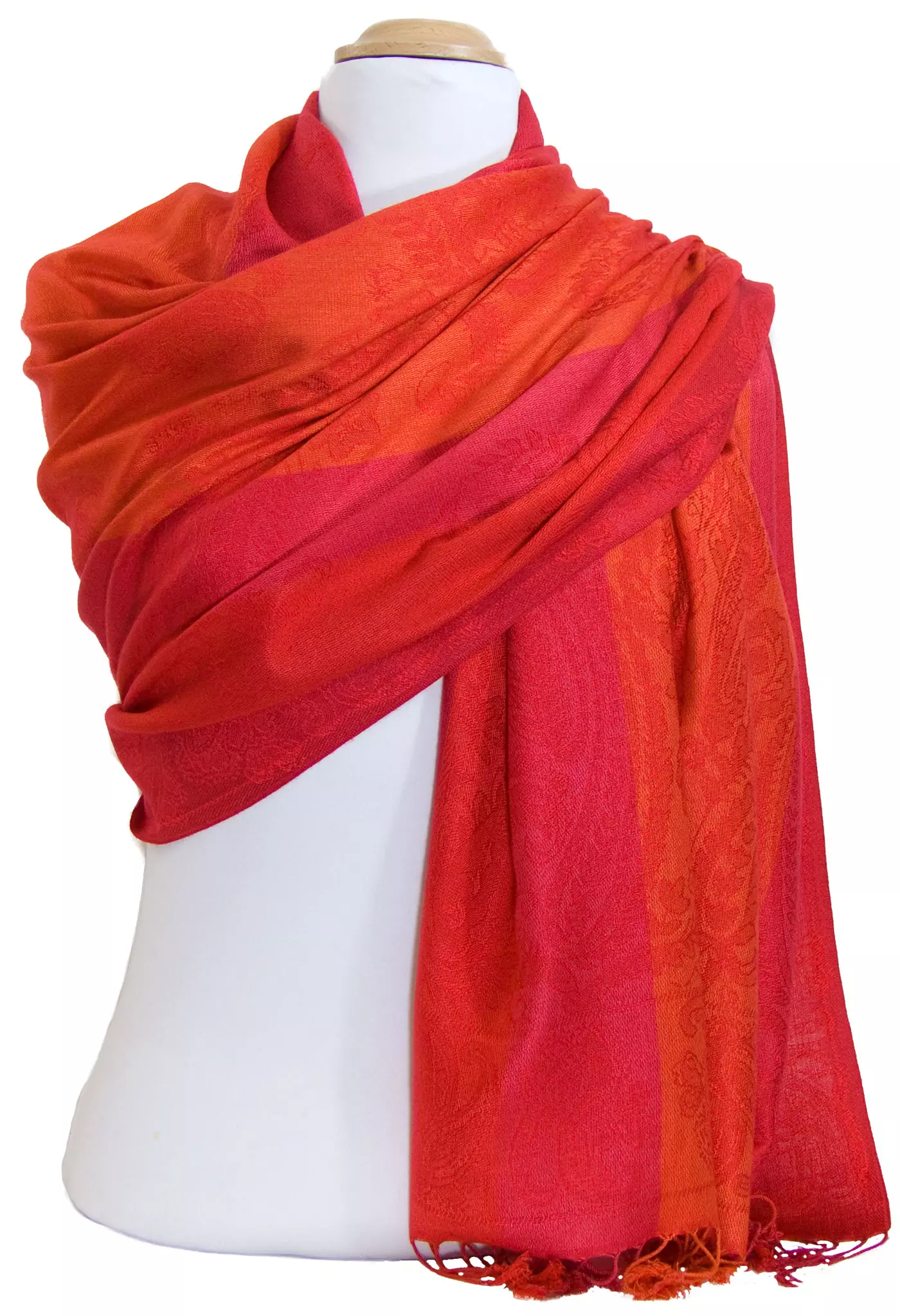 Etole pashmina rouge orange rayures motifs cachemire