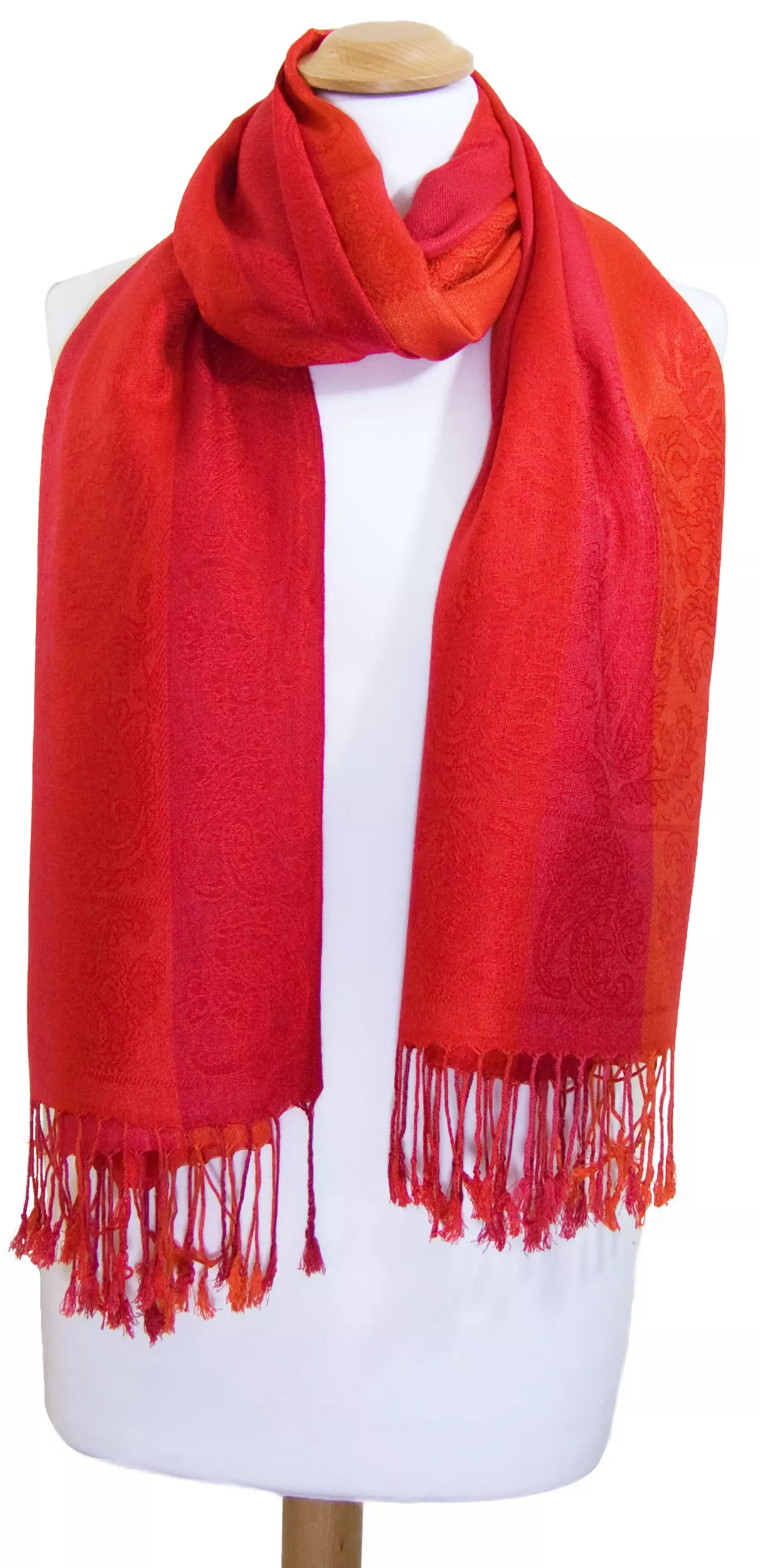 Etole pashmina rouge orange rayures motifs cachemire